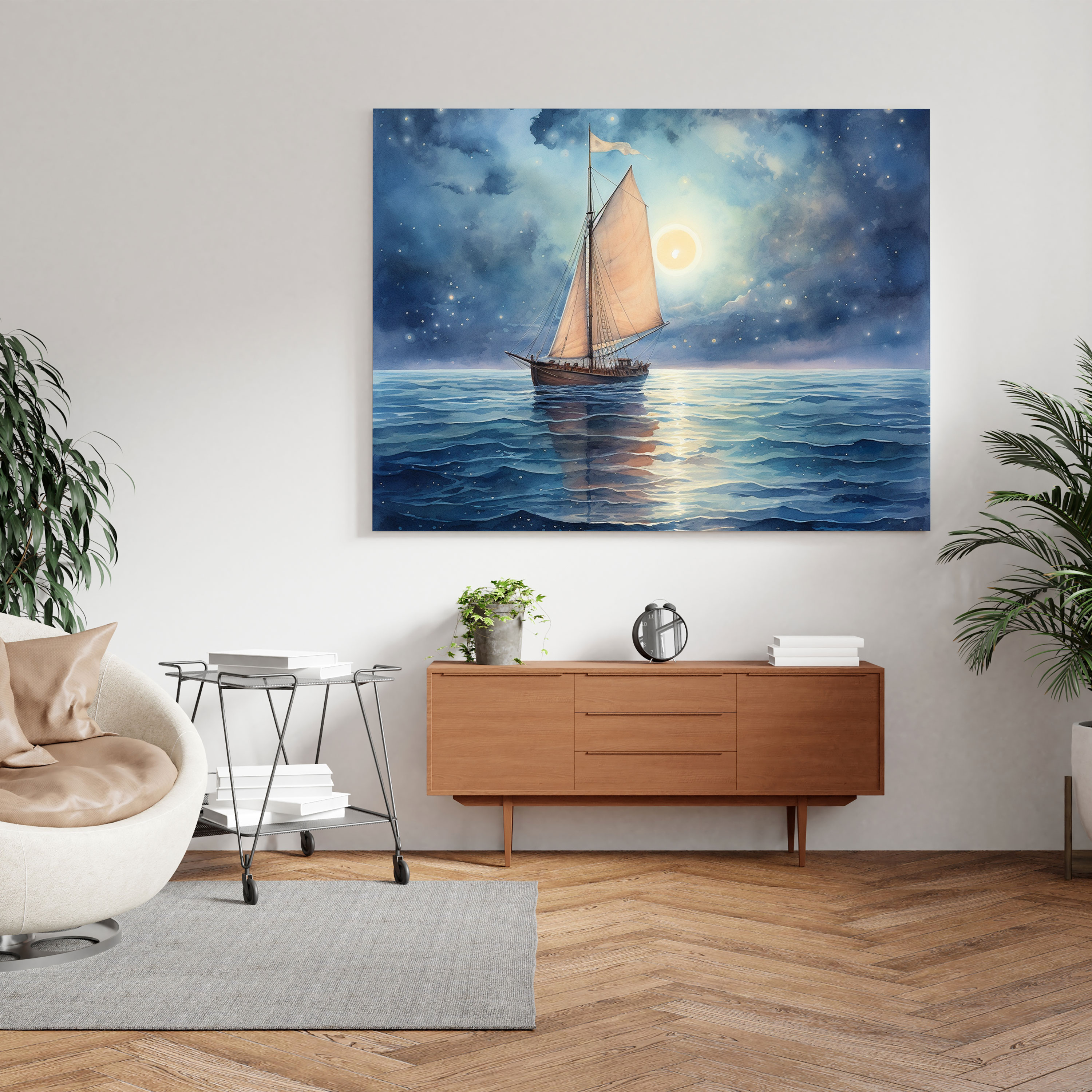 Sailboat Wall Art - Moonlit Dreams - Sailboat, Canvas Wall Art, Wall Decoration, Sailboat
