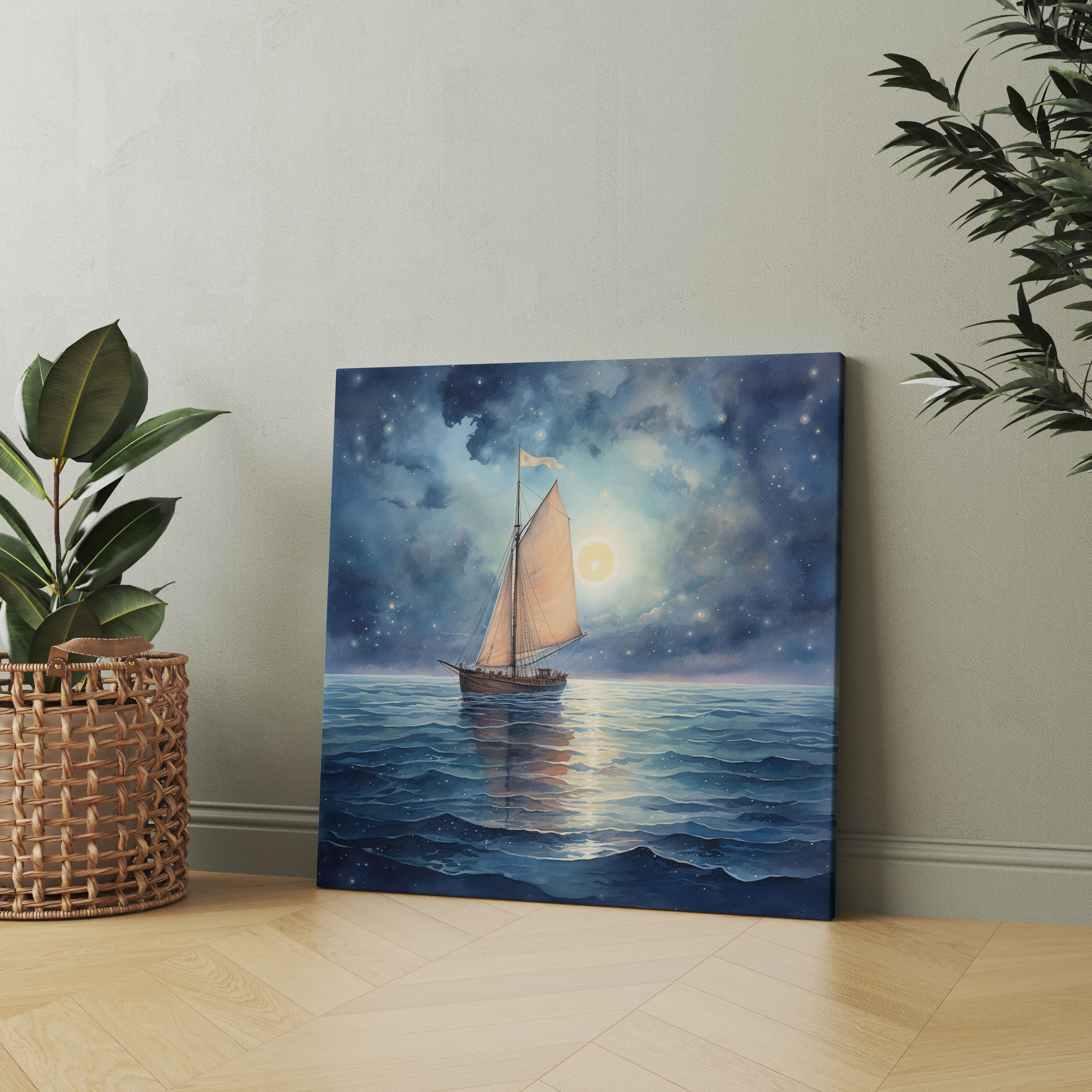 Sailboat Wall Art - Moonlit Dreams - Sailboat, Canvas Wall Art, Wall Decoration, Sailboat