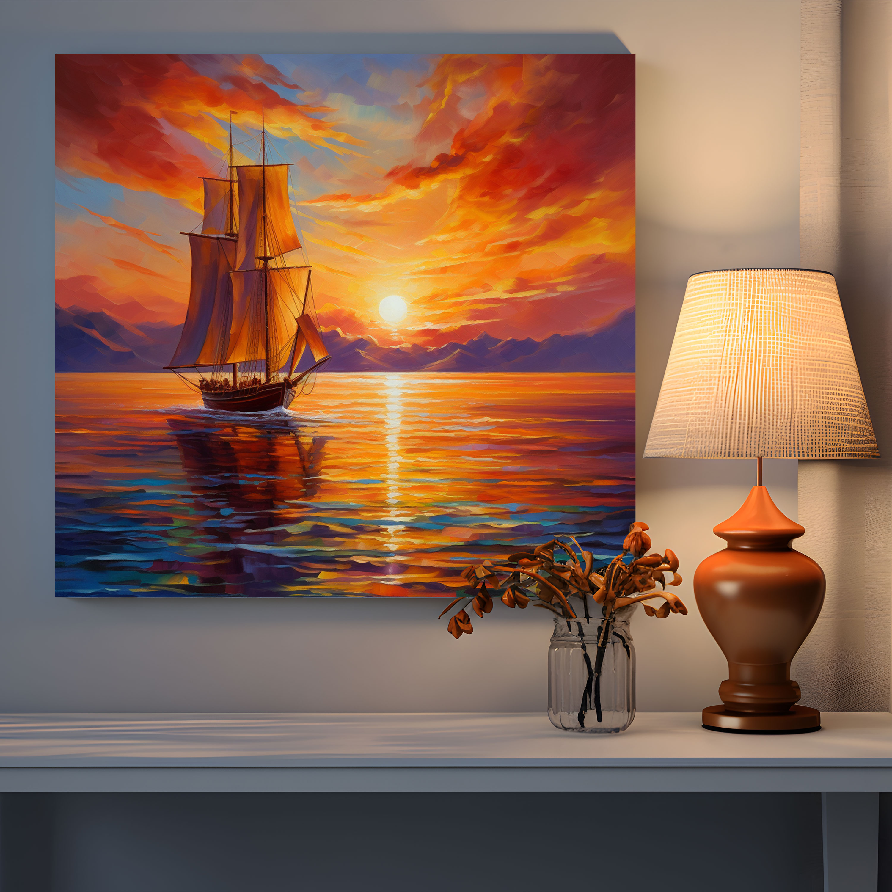 Sailboat Canvas Print - Majestic Sunset - Sailboat, Wall Art, Scenic, Majestic