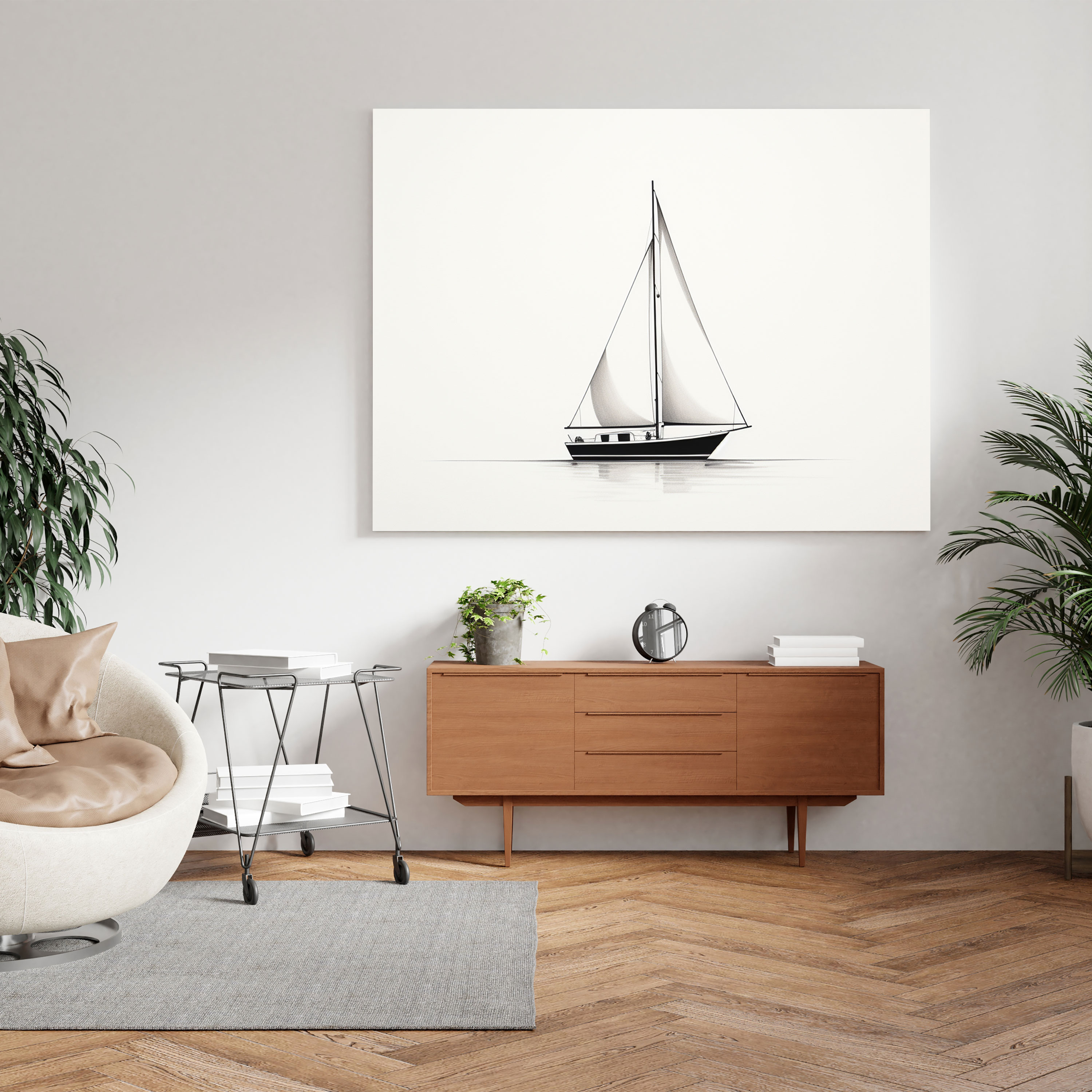 Sailboat Wall Art - Simple Elegance - Sailboat, Minimalistic, Canvas Print, Home Decoration