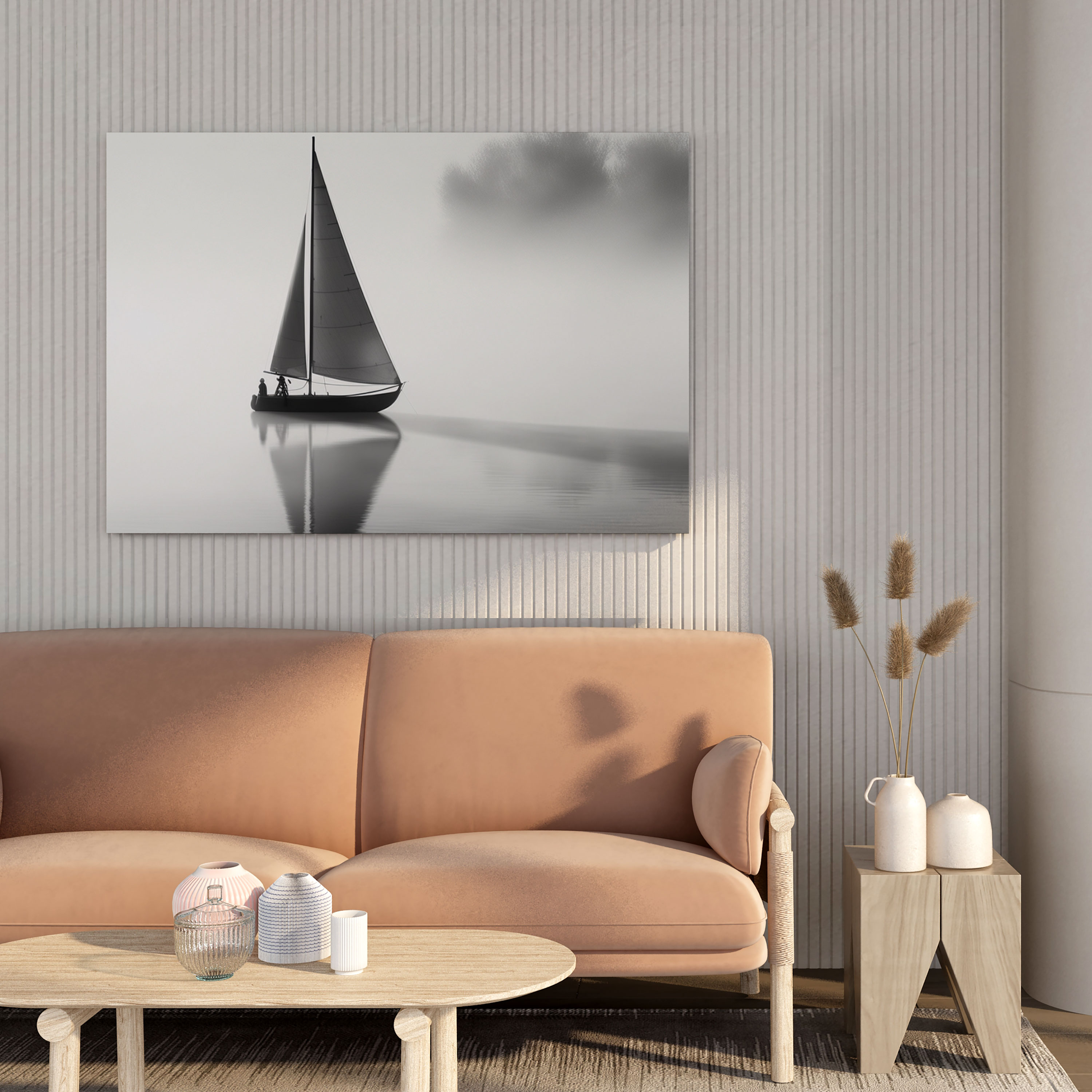 Sailboat Canvas Print - Misty Melody - Sailboat, Black And White, Wall Art, Canvas