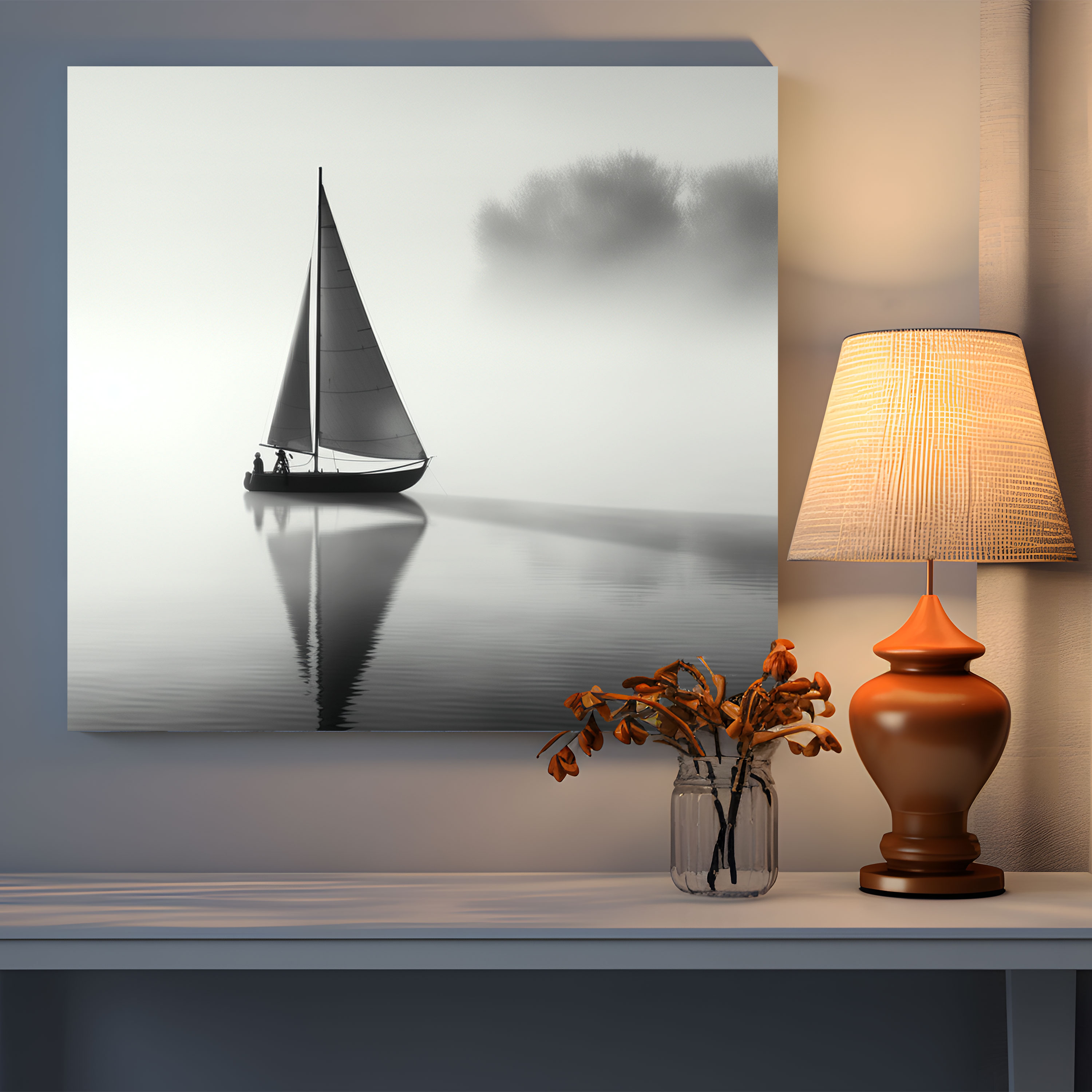 Sailboat Canvas Print - Misty Melody - Sailboat, Black And White, Wall Art, Canvas