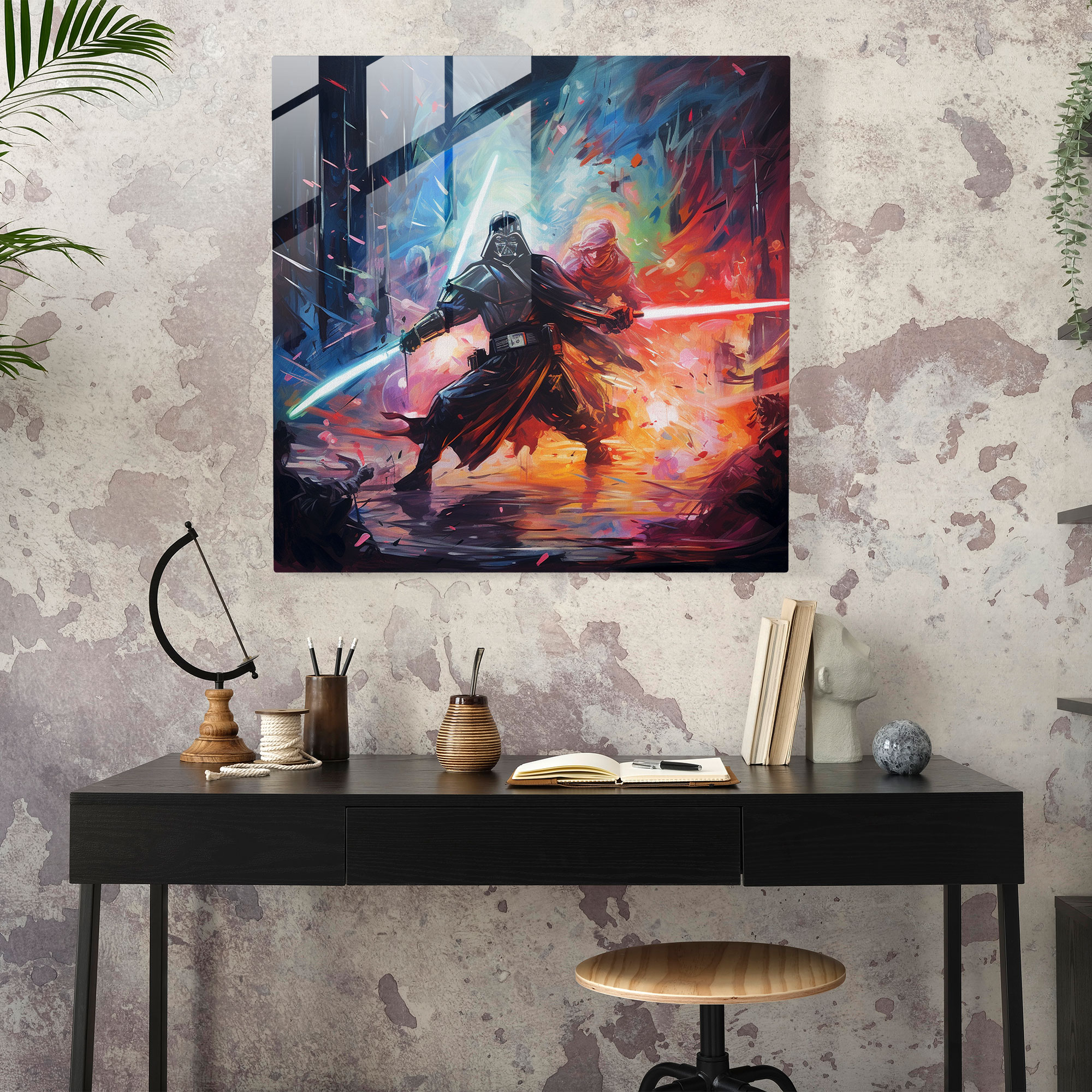 Star Wars Neon Battle Glass Print - Star Wars, Star Wars, Modern Art, Wall Decoration