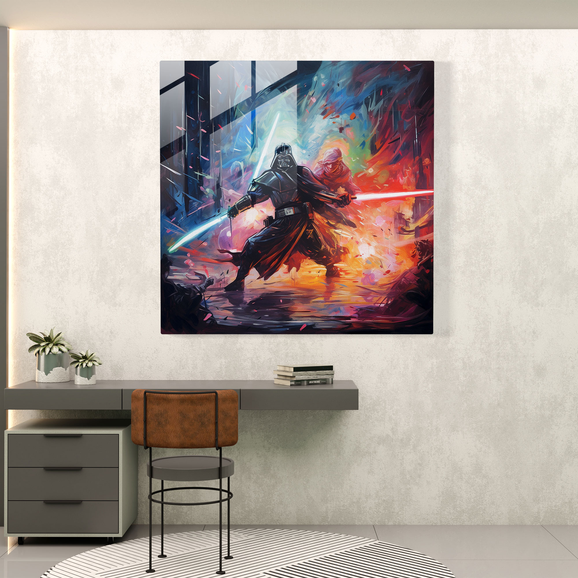 Star Wars Neon Battle Glass Print - Star Wars, Star Wars, Modern Art, Wall Decoration
