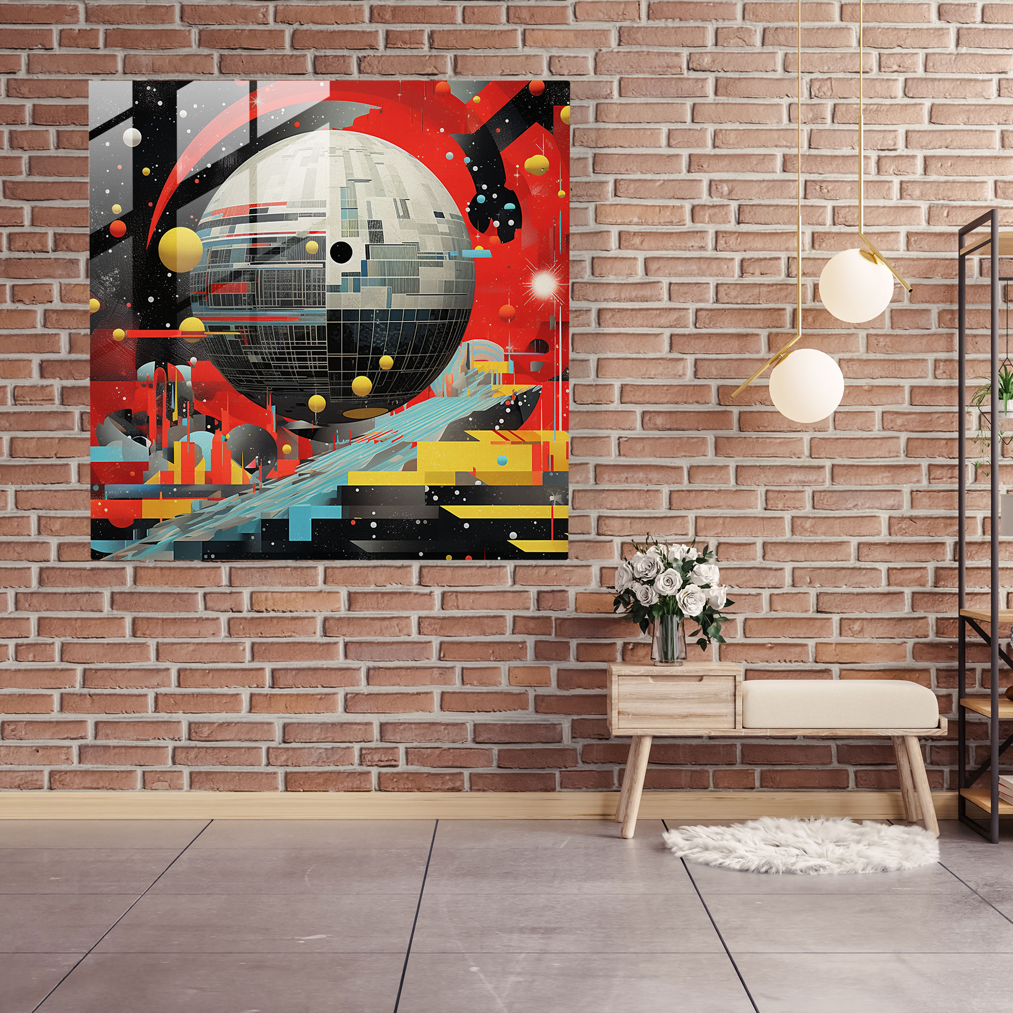 Star Wars Geometric Glass Print - Star Wars, Geometric, Home Decoration, Death Star