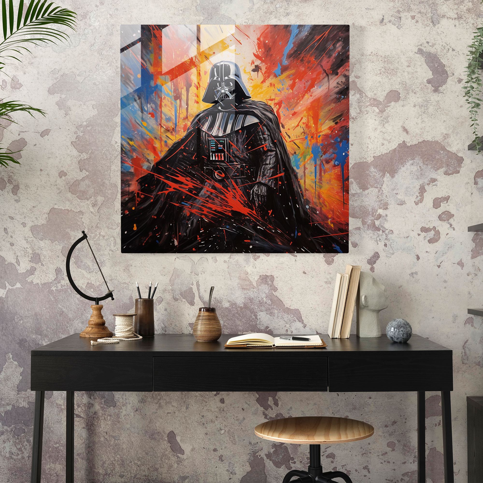 Star Wars Glass Print - Abstract Acrylic Painting - Darth Vader Battling His Inner Demons - Star Wars, Darkness, Star Wars, Inner Demons