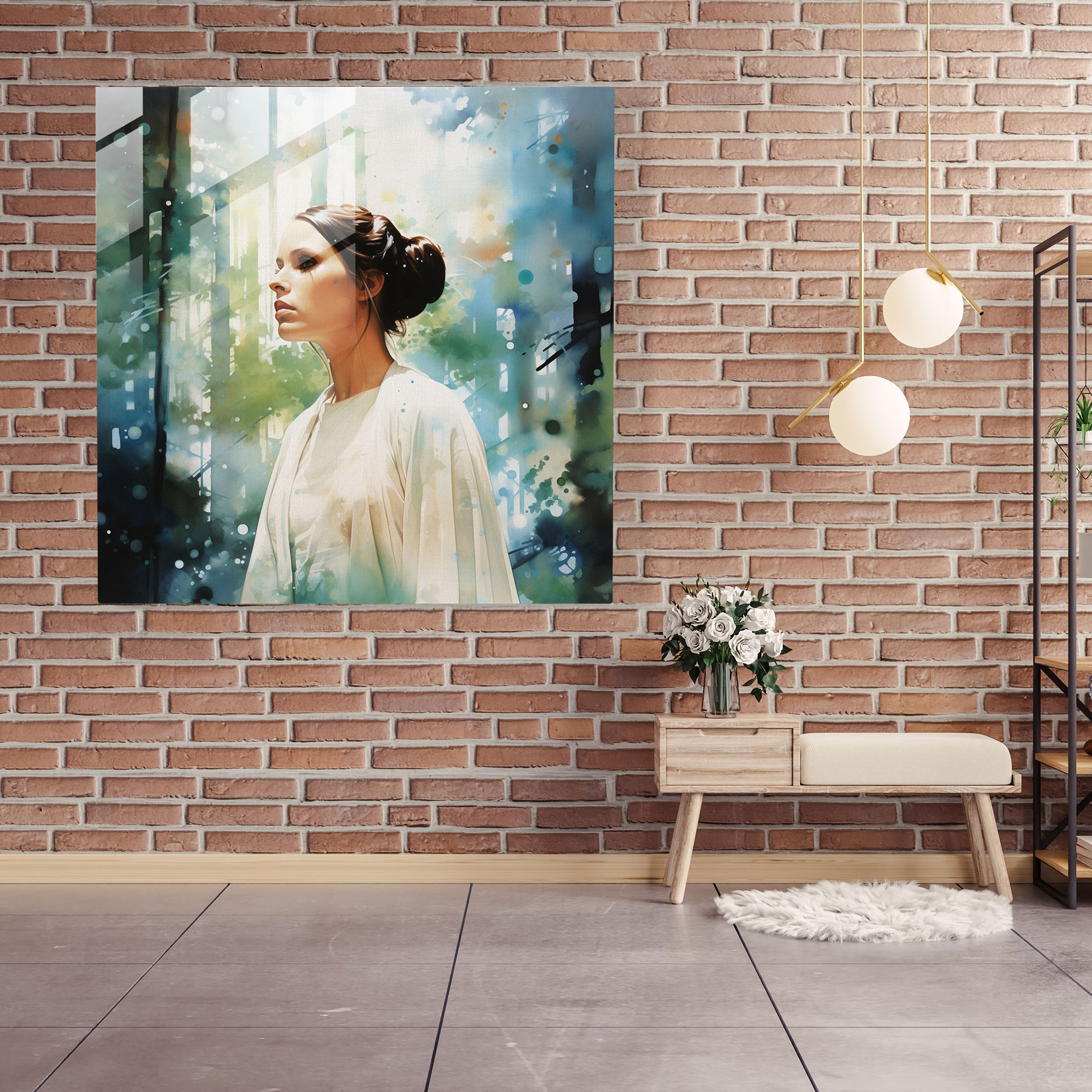 Star Wars Glass Print - Watercolor Painting - Princess Leia In A Serene Forest - Star Wars, Grace, Princess Leia, Home Decoration