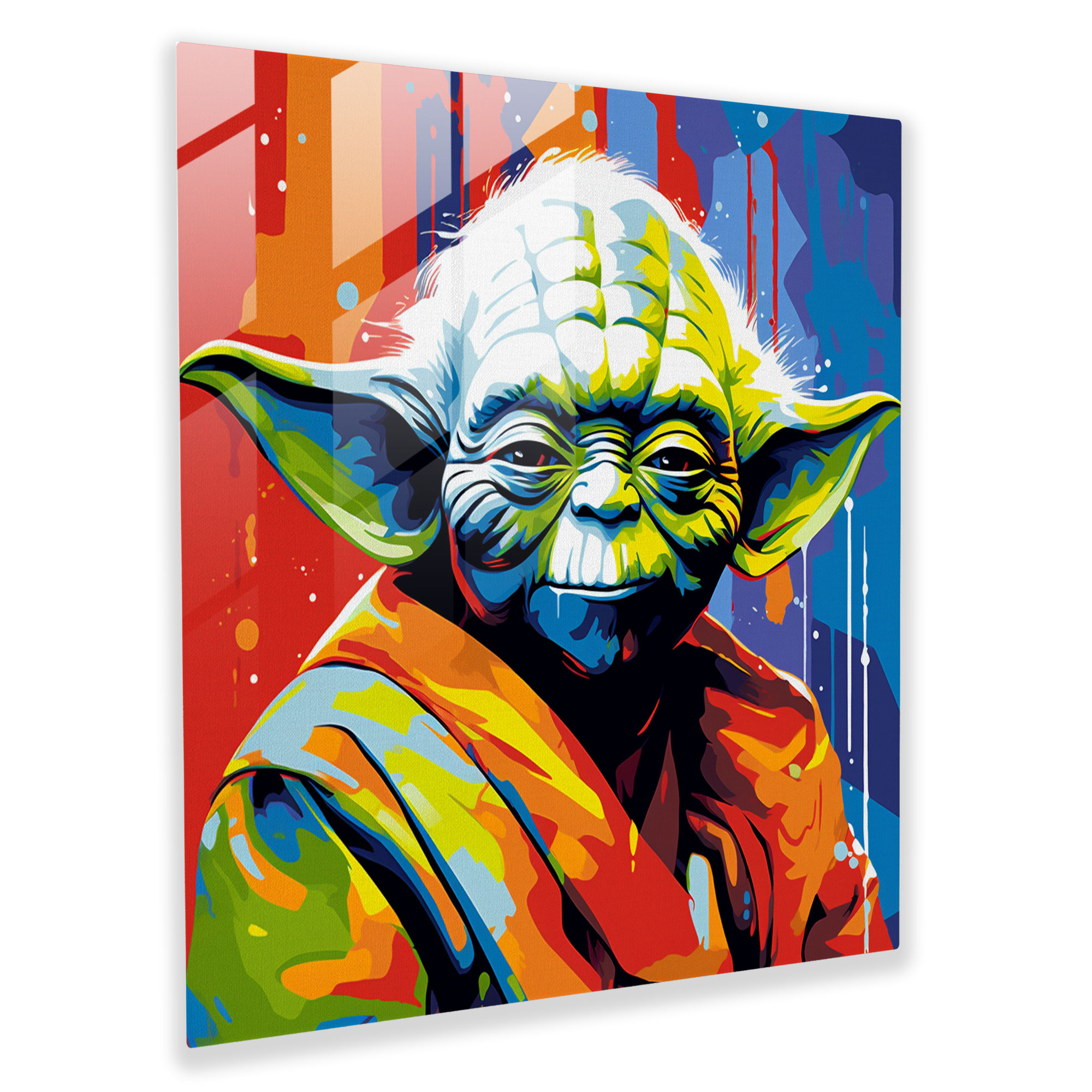 Star Wars Glass Print - Pop Art Illustration - Yoda In Vibrant Colors - Star Wars, Glass Print, Wall Decoration, Pop Art