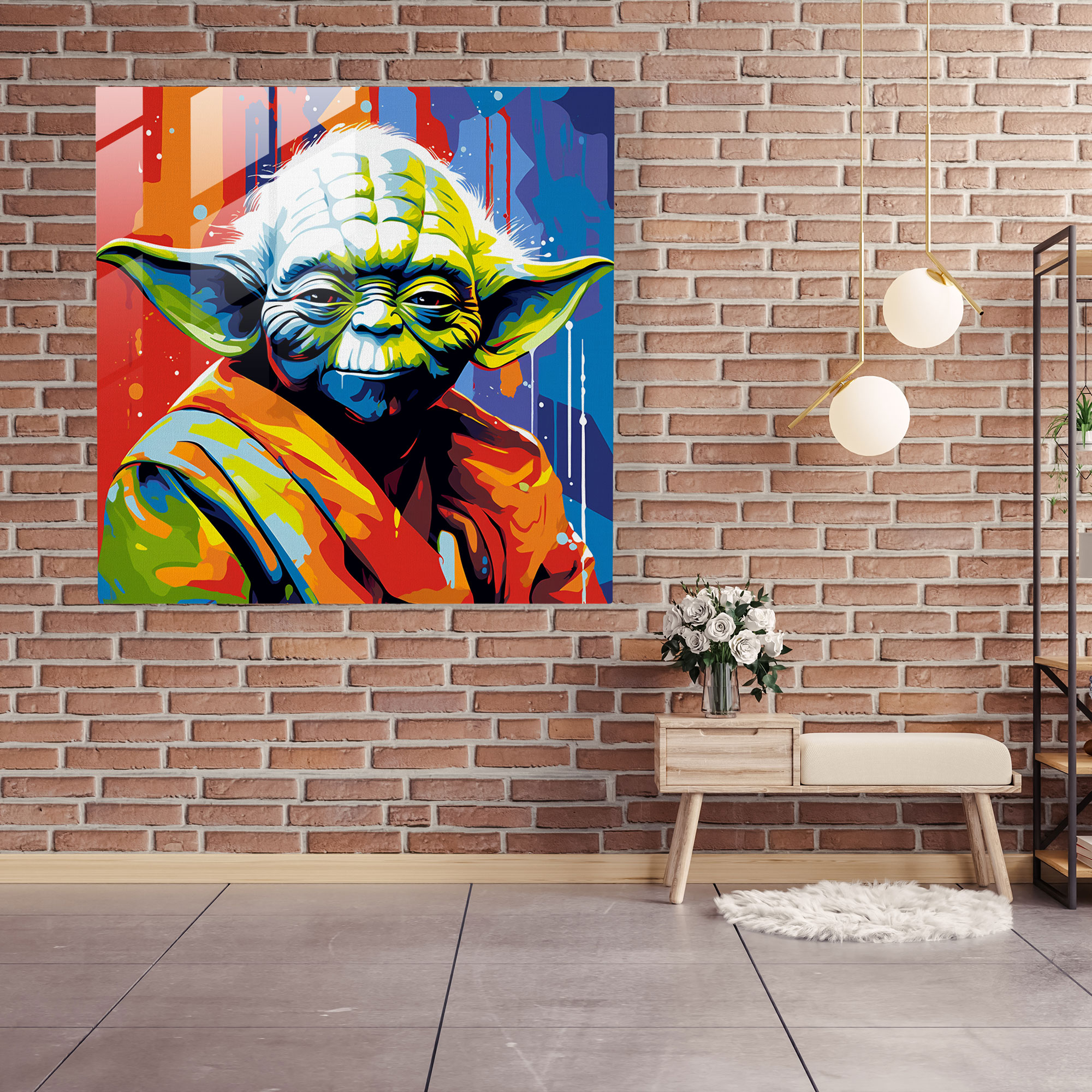 Star Wars Glass Print - Pop Art Illustration - Yoda In Vibrant Colors - Star Wars, Glass Print, Wall Decoration, Pop Art
