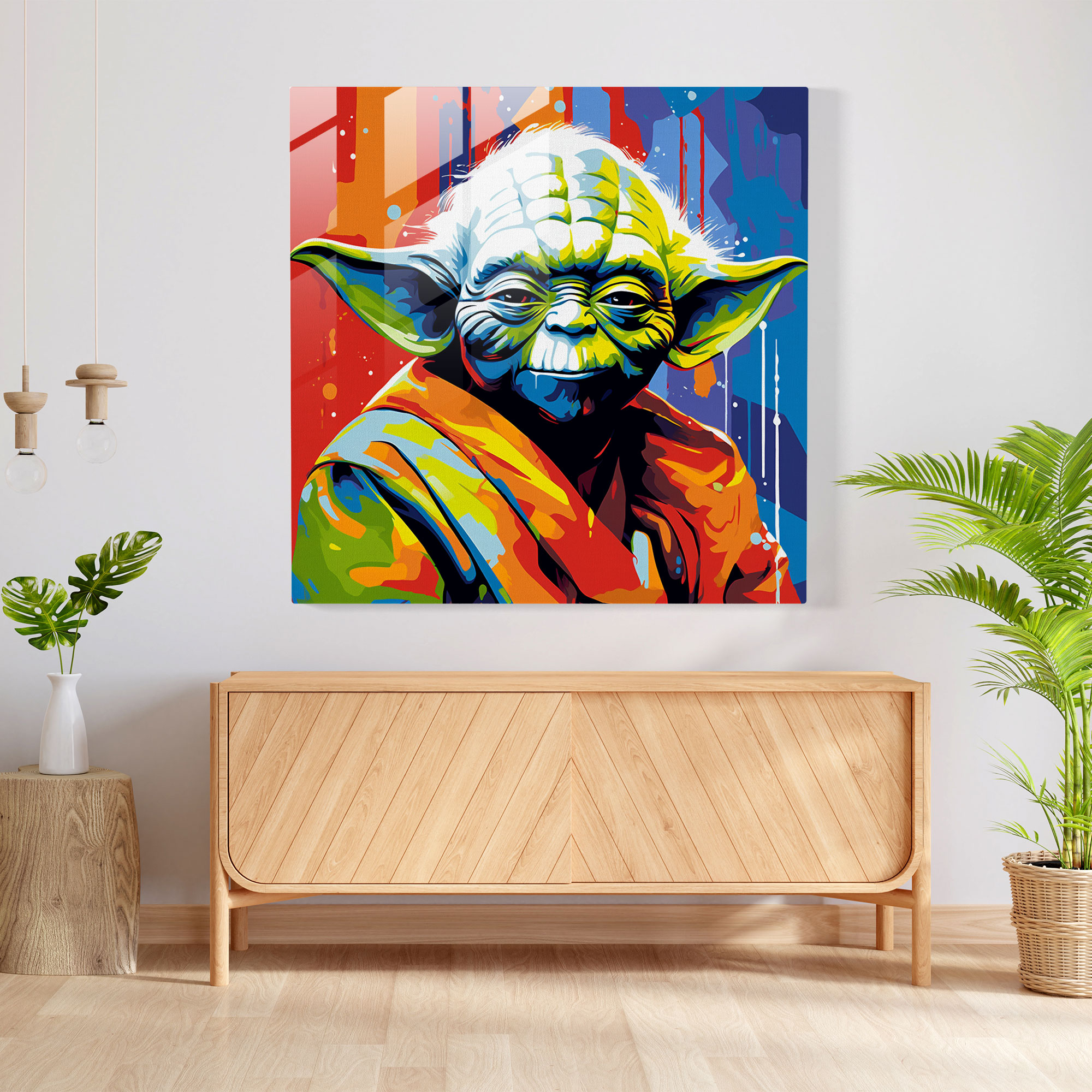 Star Wars Glass Print - Pop Art Illustration - Yoda In Vibrant Colors - Star Wars, Glass Print, Wall Decoration, Pop Art