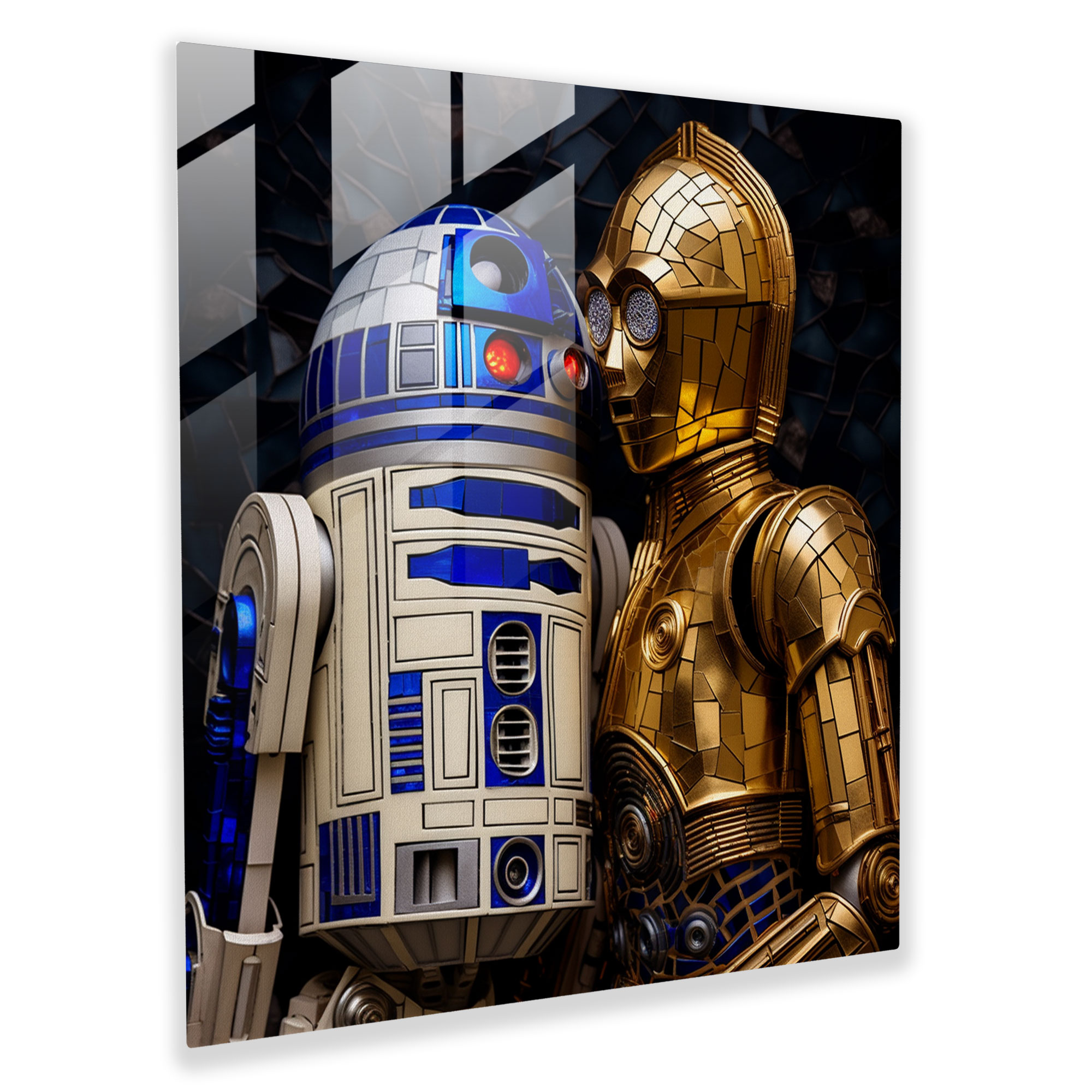 Star Wars Glass Print - Stained Glass Representation - R2-D2 And C-3Po In A Delicate Mosaic - Star Wars, Glass Wall Art, Star Wars, Mosaic