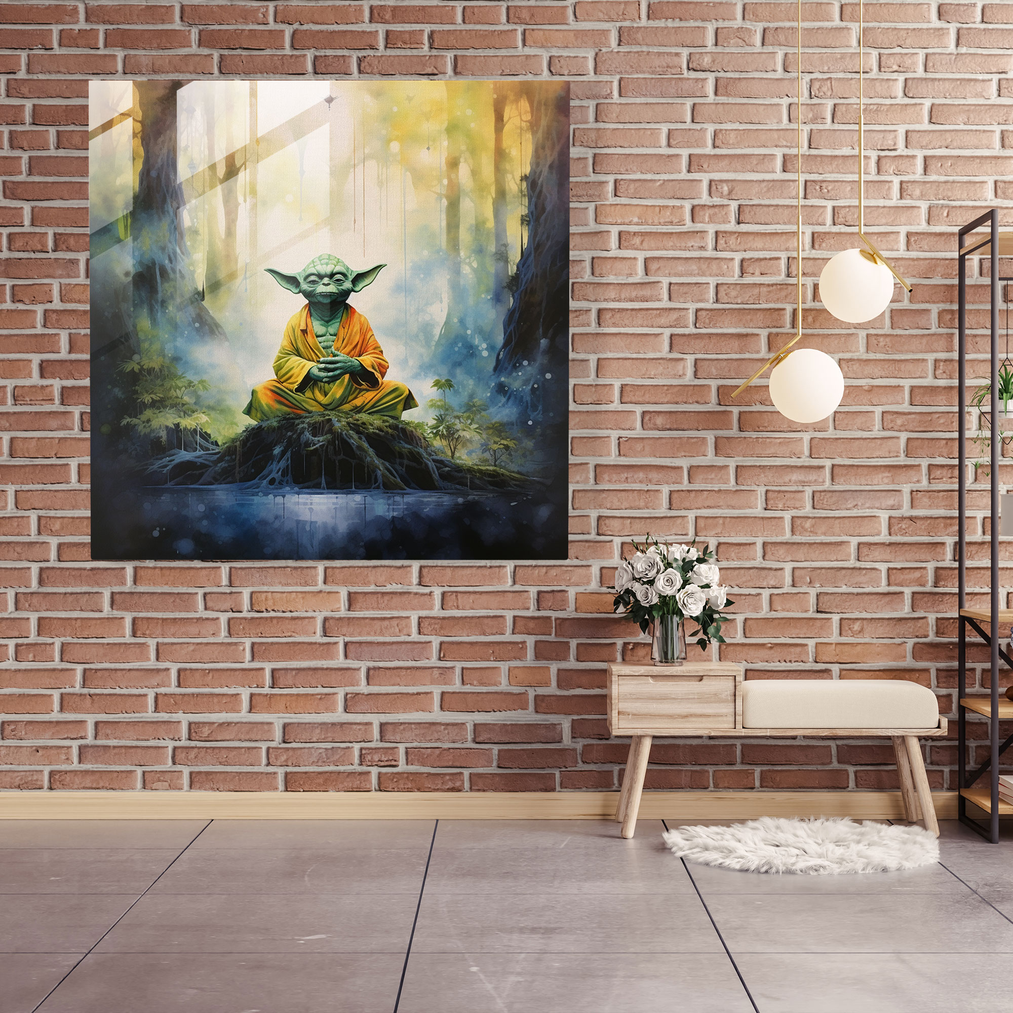 Yoda Serene Forest Glass Print - Star Wars, Glass Print, Wall Decoration, Yoda