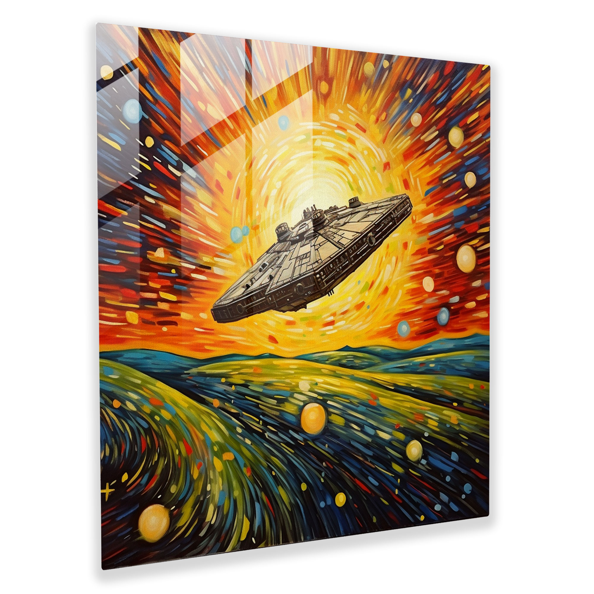 Millennium Falcon Burst Of Energy Glass Print - Star Wars, Abstract Art, Star Wars, Home Decoration