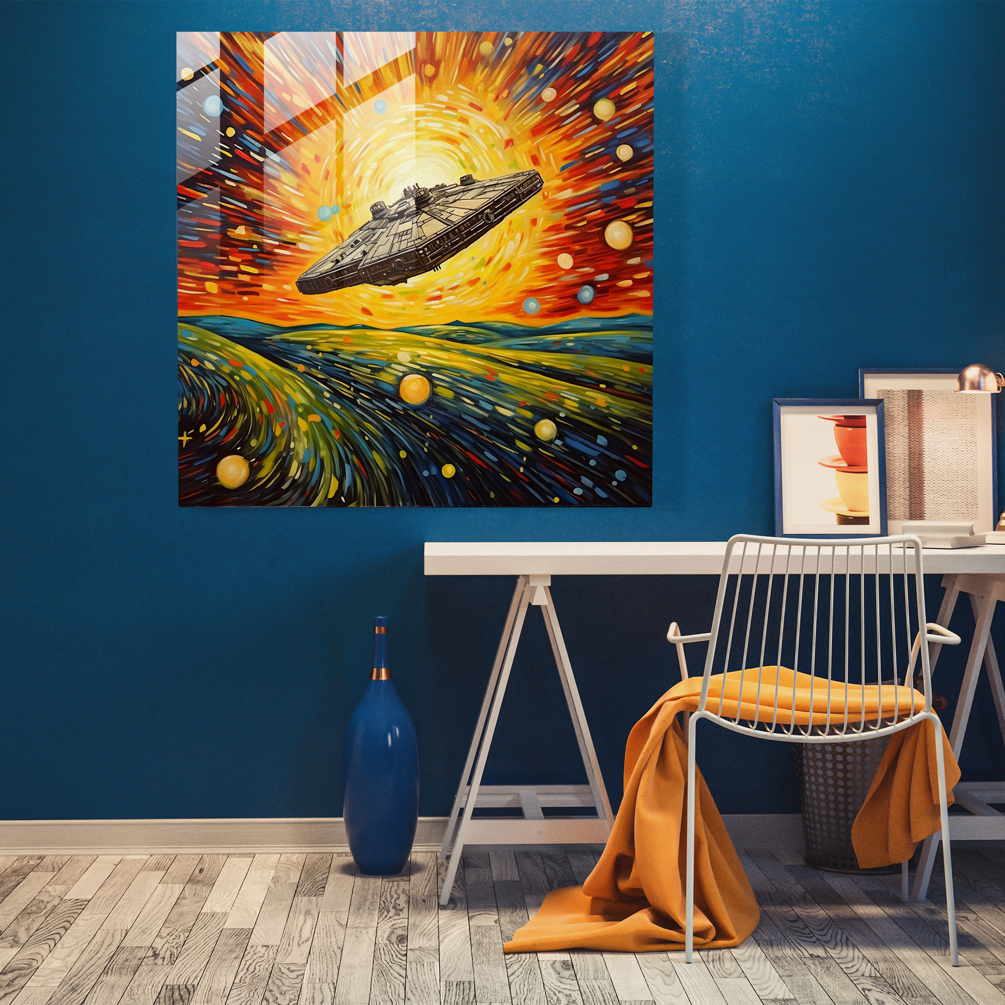Millennium Falcon Burst Of Energy Glass Print - Star Wars, Abstract Art, Star Wars, Home Decoration