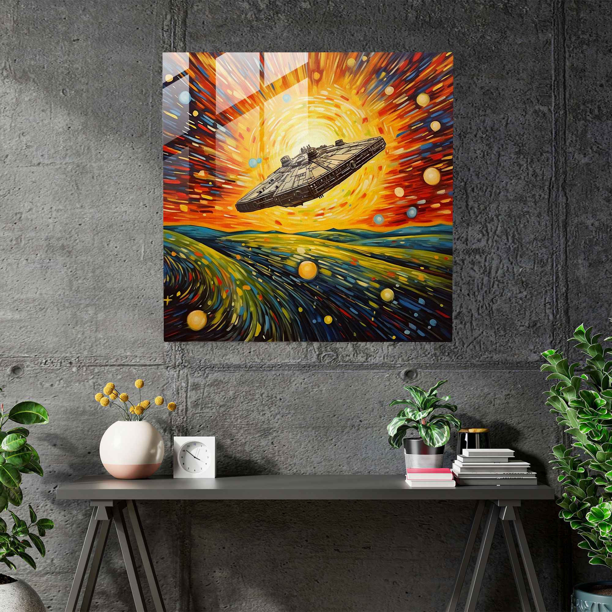 Millennium Falcon Burst Of Energy Glass Print - Star Wars, Abstract Art, Star Wars, Home Decoration