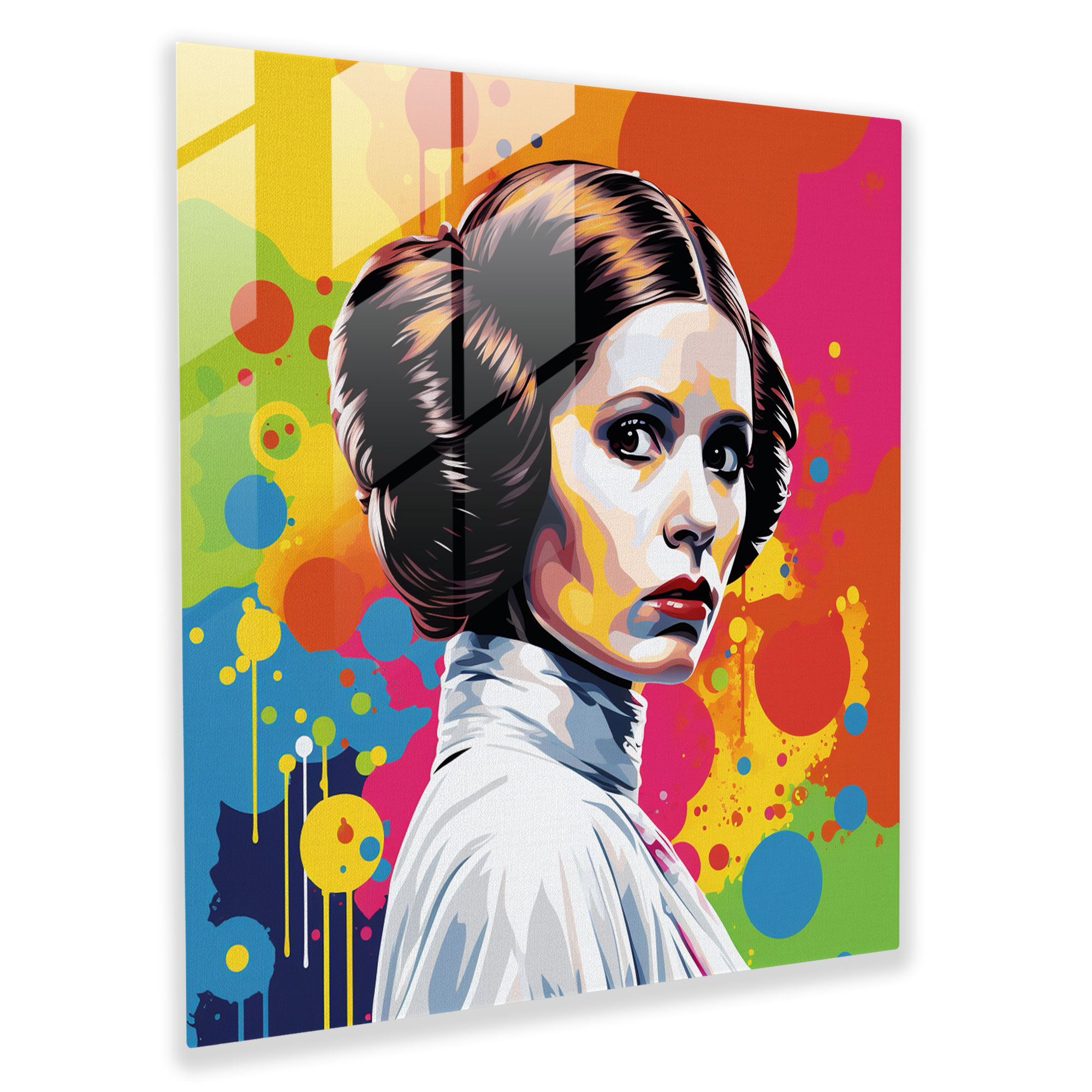 Princess Leia Pop Art Glass Print - Star Wars, Retro Comic Book Style, Home Decoration, Pop Art Illustration