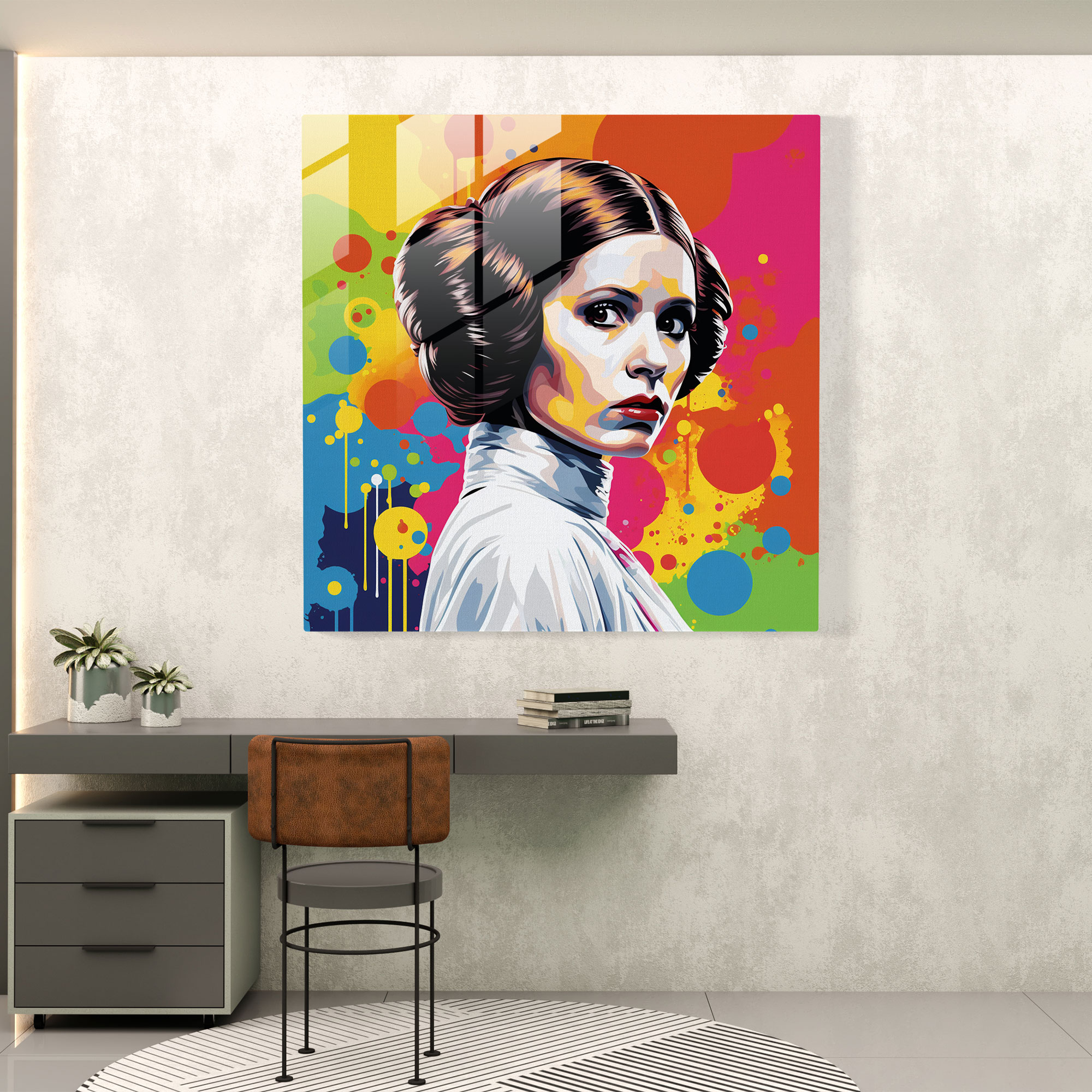 Princess Leia Pop Art Glass Print - Star Wars, Retro Comic Book Style, Home Decoration, Pop Art Illustration