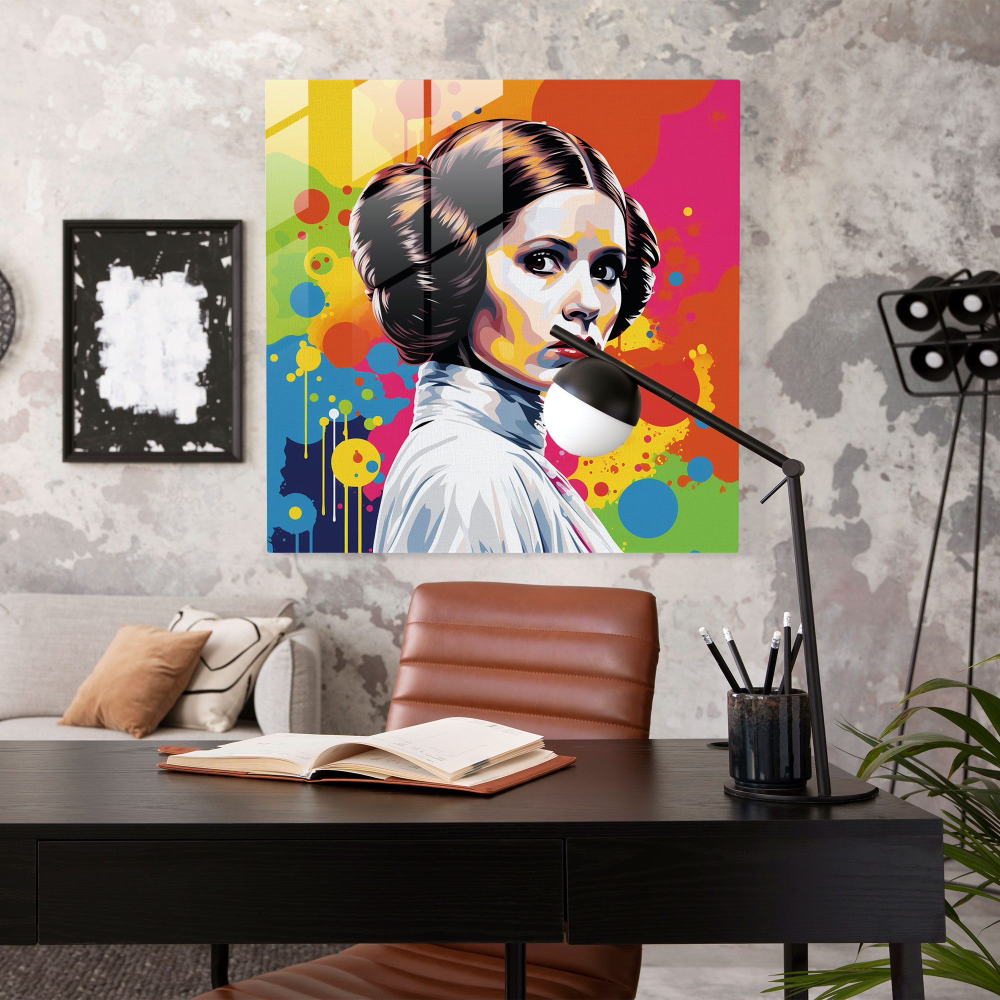 Princess Leia Pop Art Glass Print - Star Wars, Retro Comic Book Style, Home Decoration, Pop Art Illustration