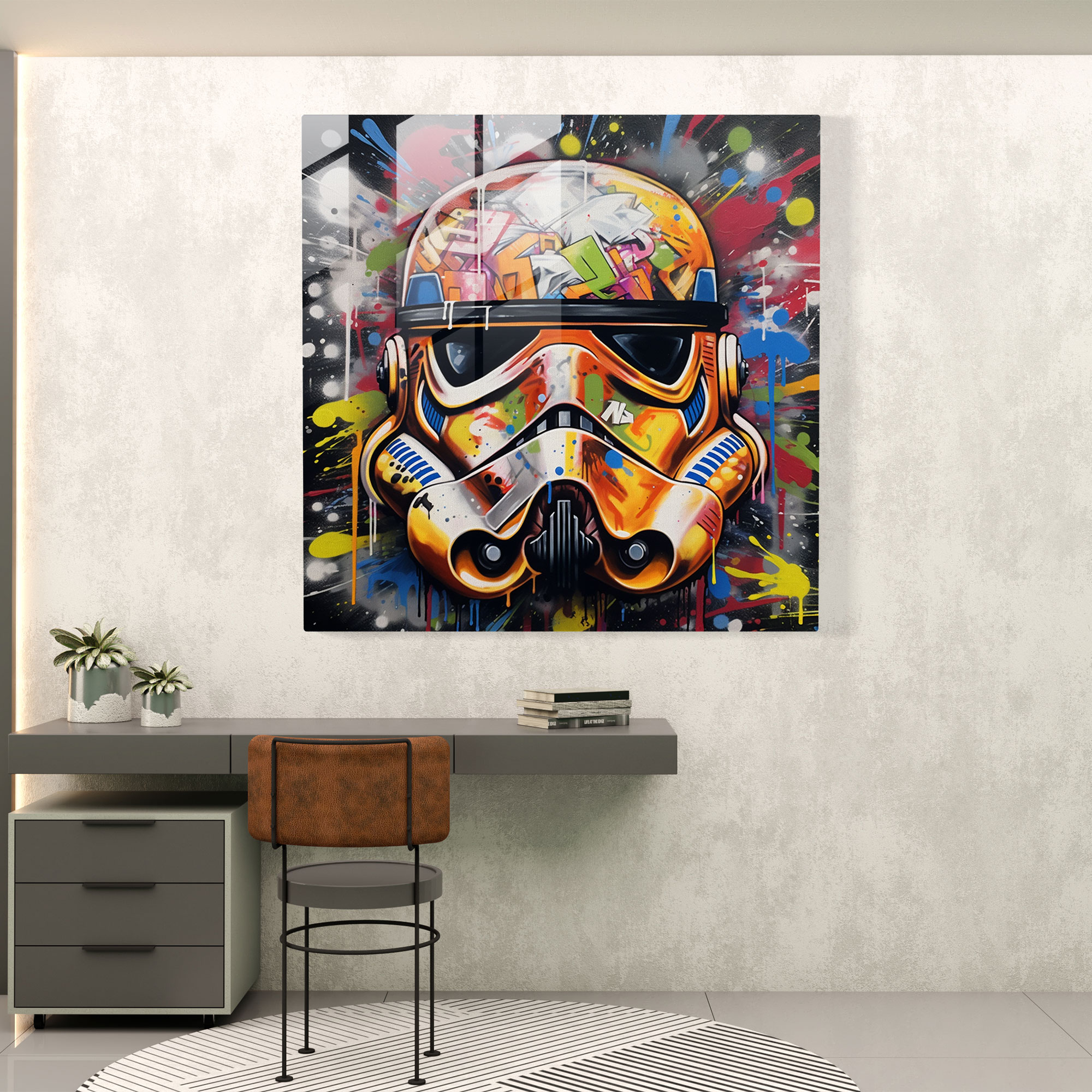 Rebellious Stormtrooper Graffiti Glass Print - Star Wars, Wall Decoration, Glass Print, Glass Art
