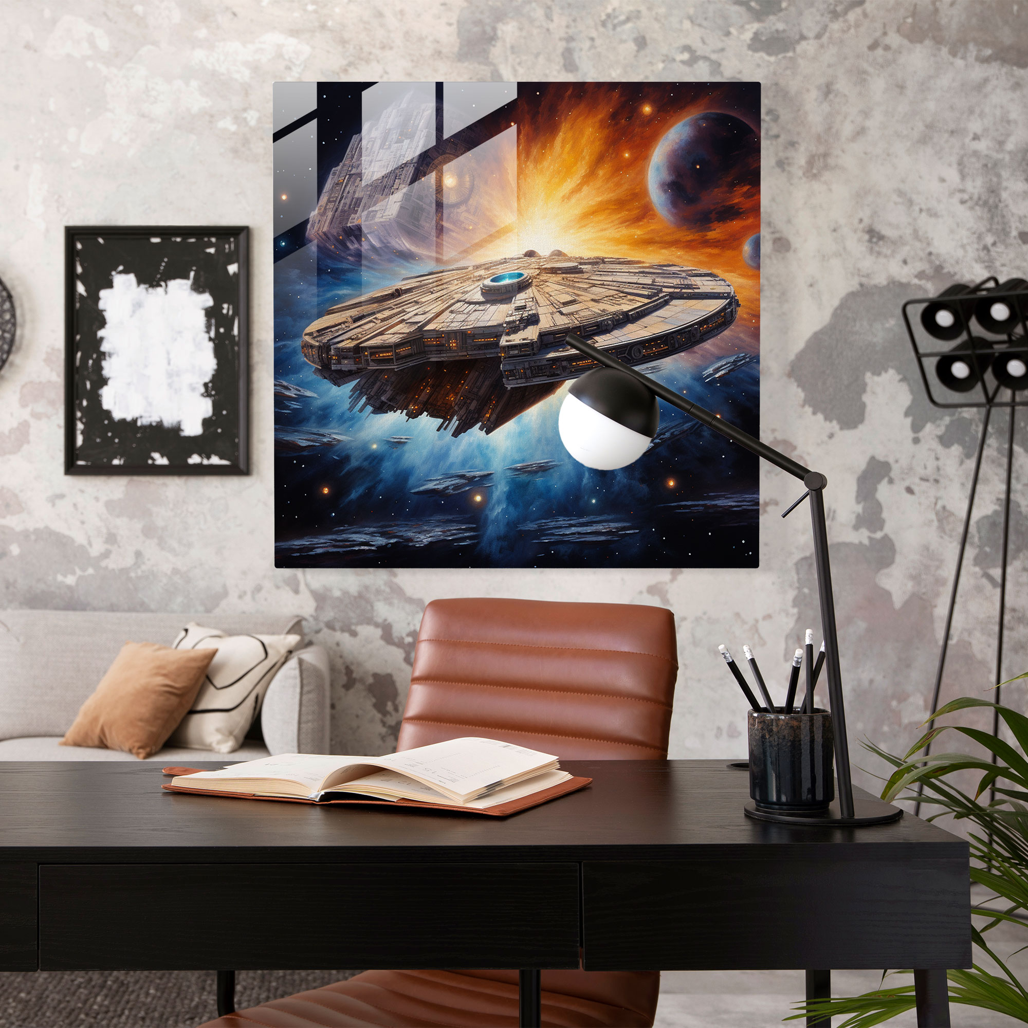 Star Wars Millennium Falcon Glass Print - Star Wars, Home Decoration, Space, Glass Wall Art