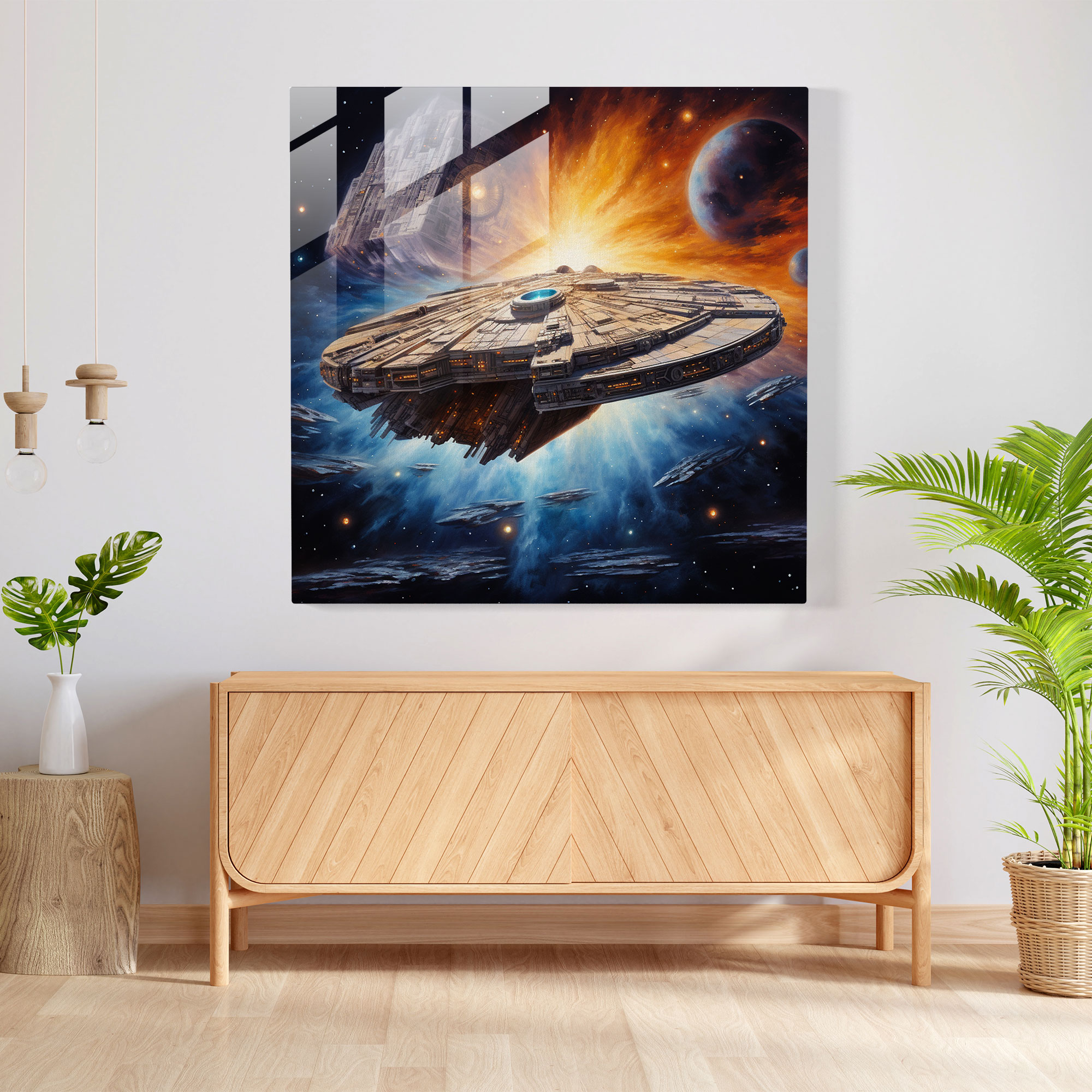 Star Wars Millennium Falcon Glass Print - Star Wars, Home Decoration, Space, Glass Wall Art