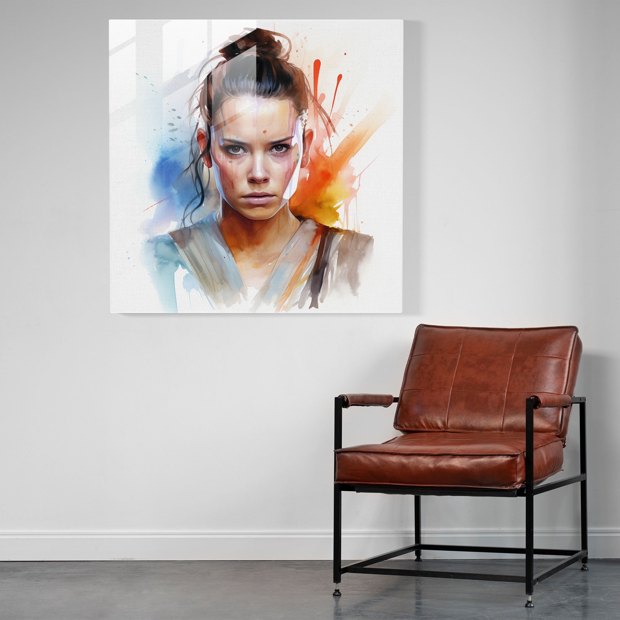 Star Wars Rey Portrait Glass Print - Star Wars, Home Decoration, Watercolor, Rey