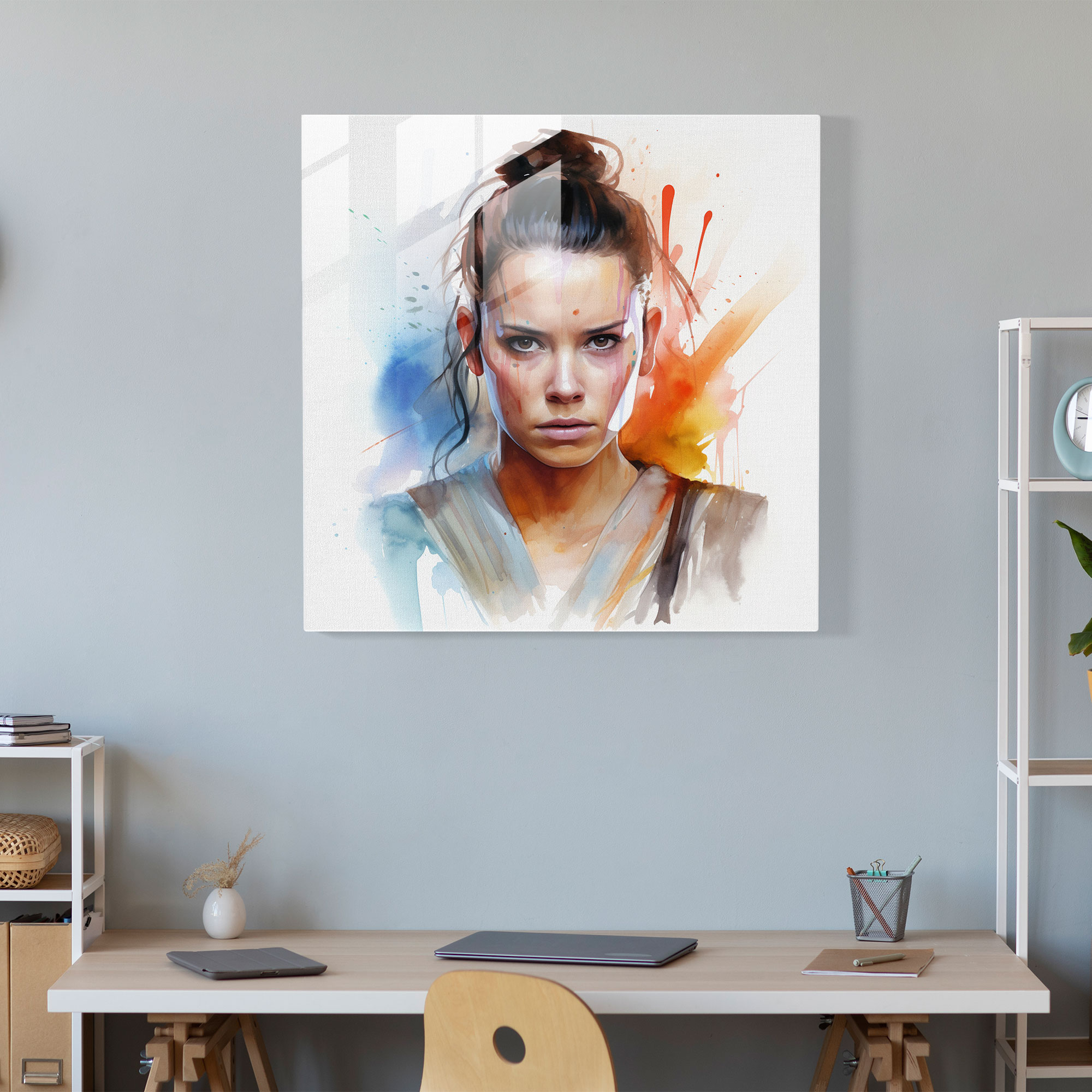 Star Wars Rey Portrait Glass Print - Star Wars, Home Decoration, Watercolor, Rey