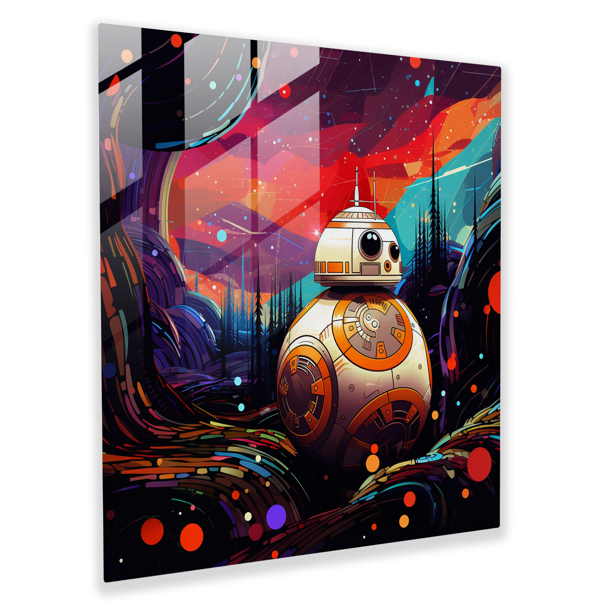 Star Wars Bb-8 Whimsical Glass Print - Star Wars, Home Decoration, Whimsical, Glass Art
