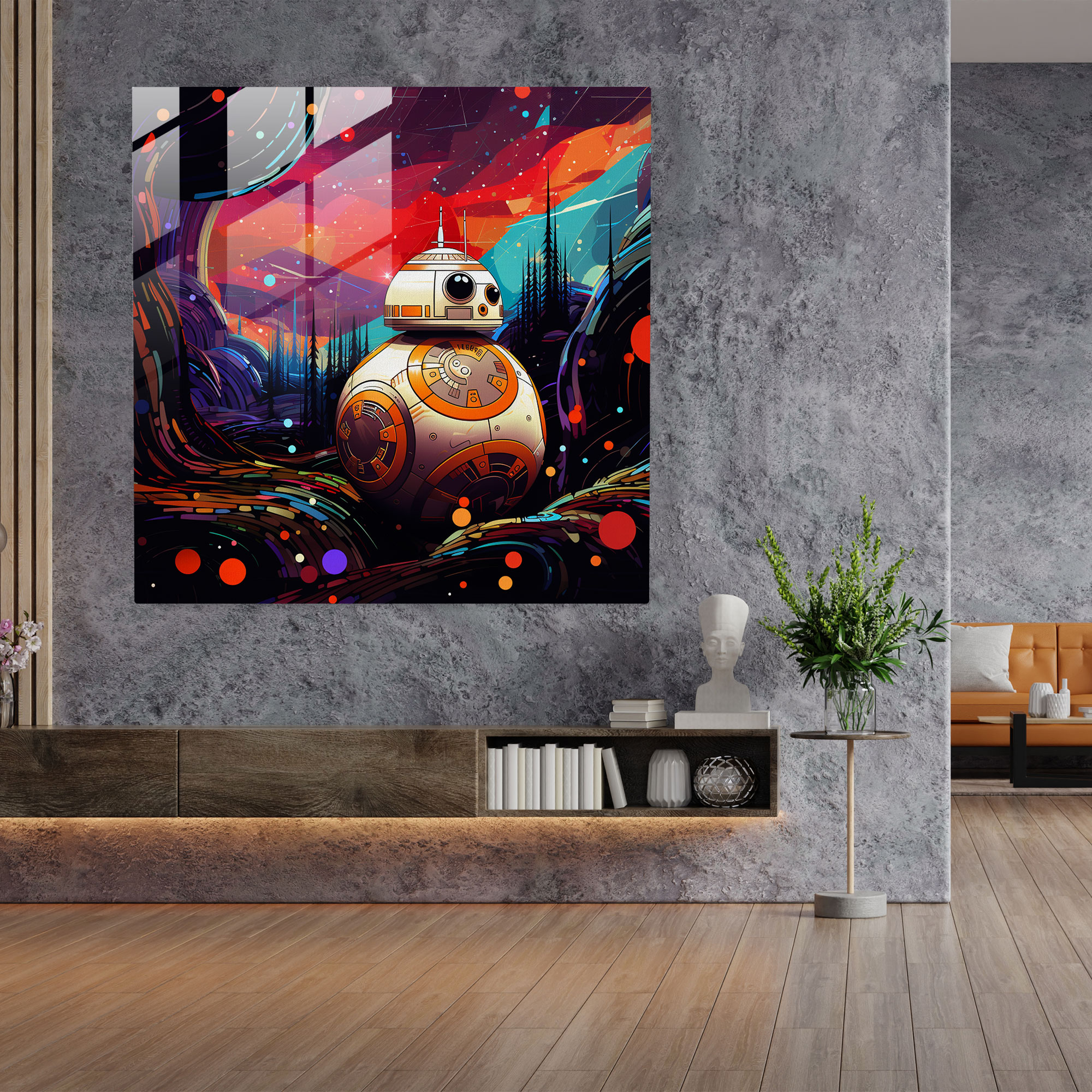 Star Wars Bb-8 Whimsical Glass Print - Star Wars, Home Decoration, Whimsical, Glass Art