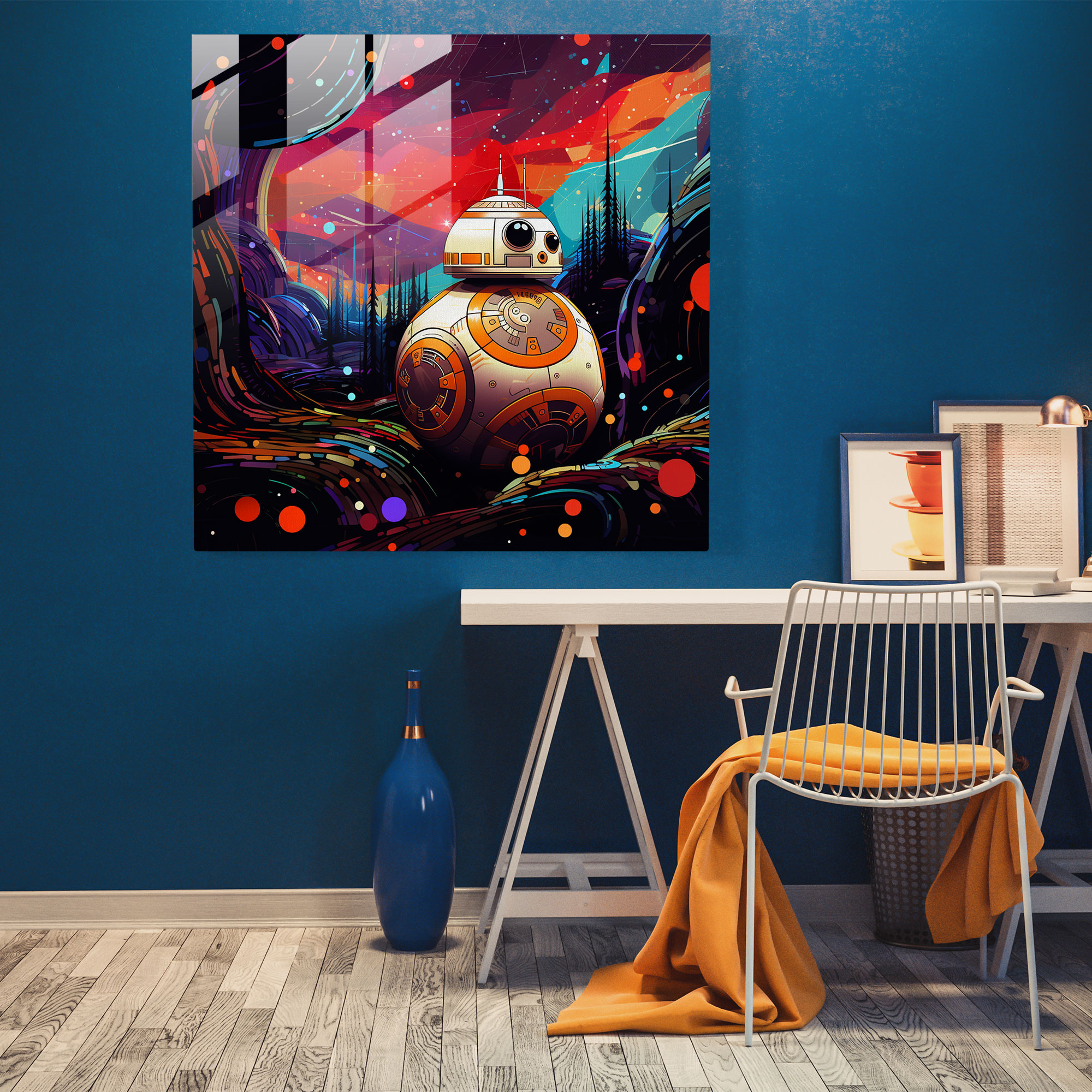 Star Wars Bb-8 Whimsical Glass Print - Star Wars, Home Decoration, Whimsical, Glass Art