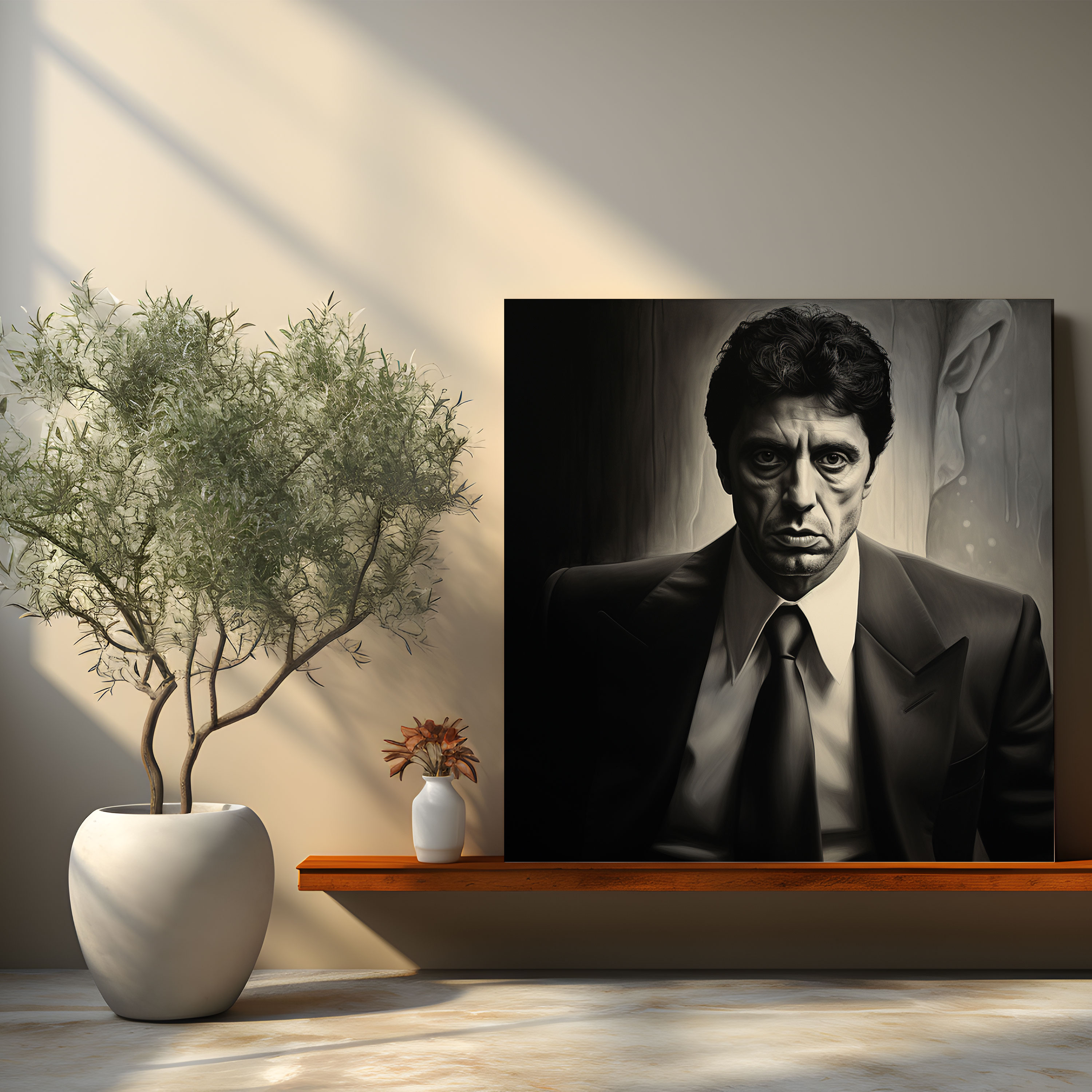 Scarface Wall Decoration - Scarface, Realistic Portrait, Black And White, Wall Decoration