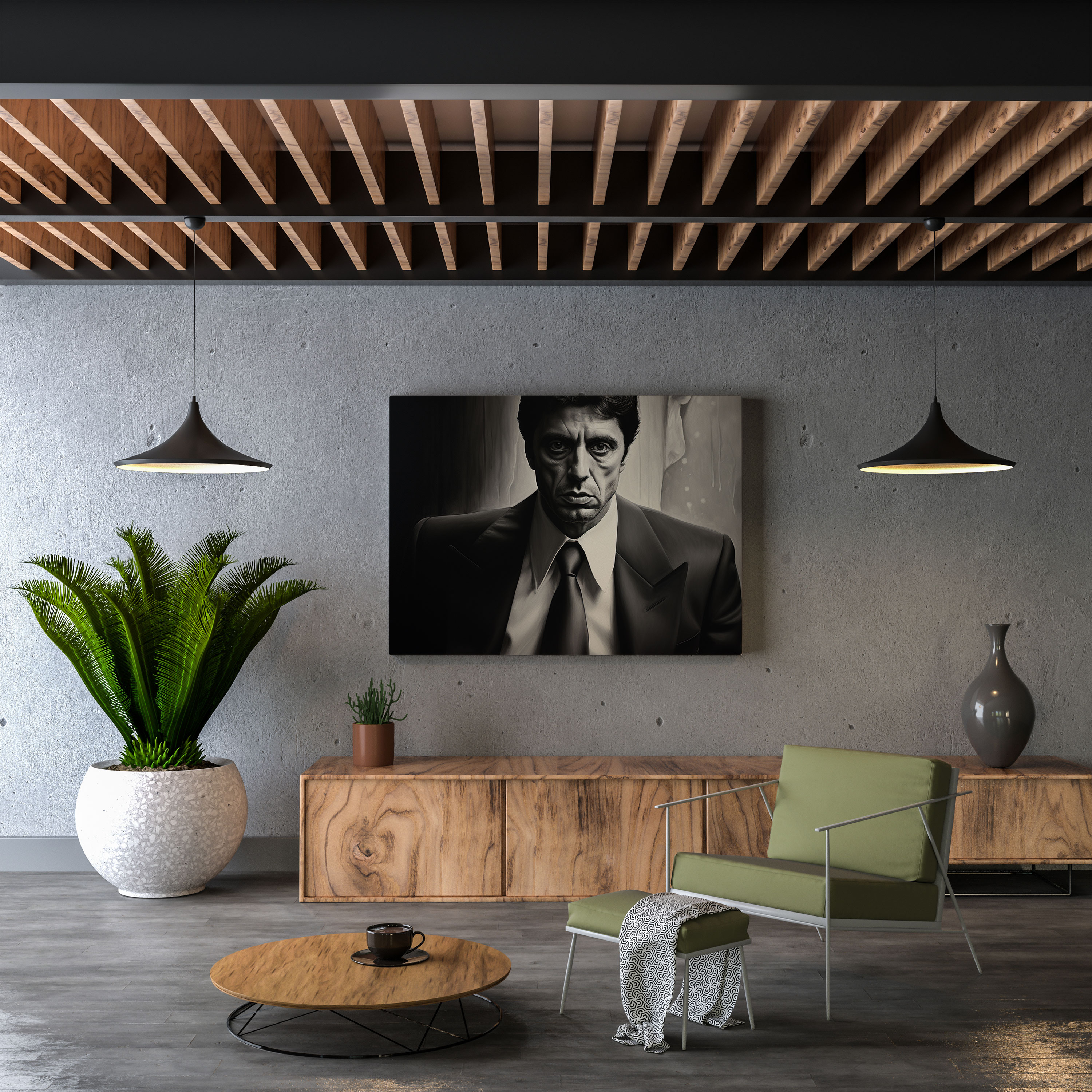 Scarface Wall Decoration - Scarface, Realistic Portrait, Black And White, Wall Decoration