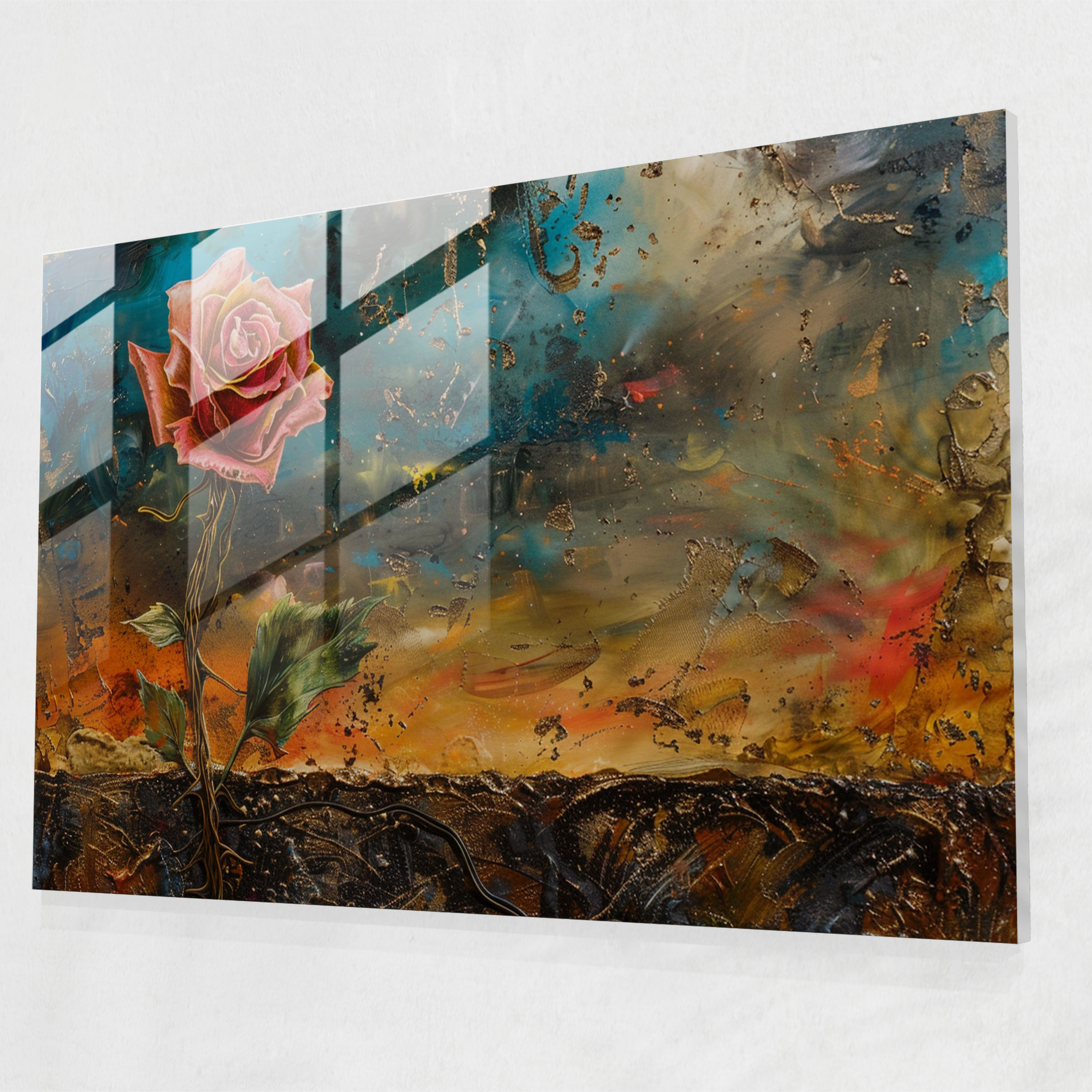 Meditatif Gül Cam Tablo - Salvador Dali Modern Sanat Cam Tablo Baskı