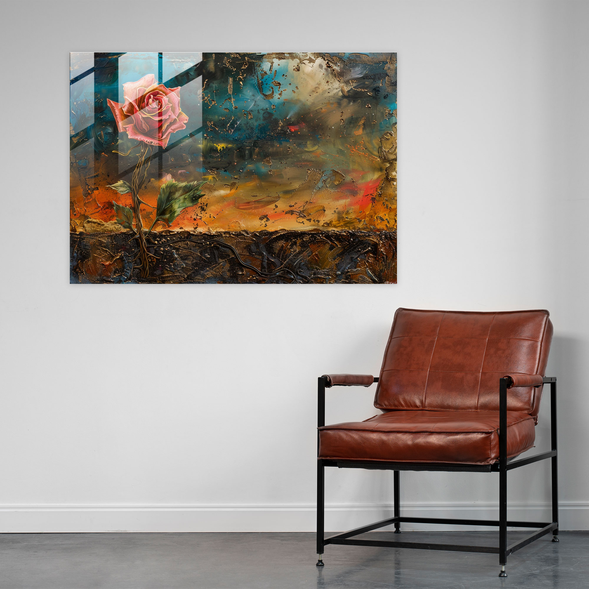 Meditatif Gül Cam Tablo - Salvador Dali Modern Sanat Cam Tablo Baskı