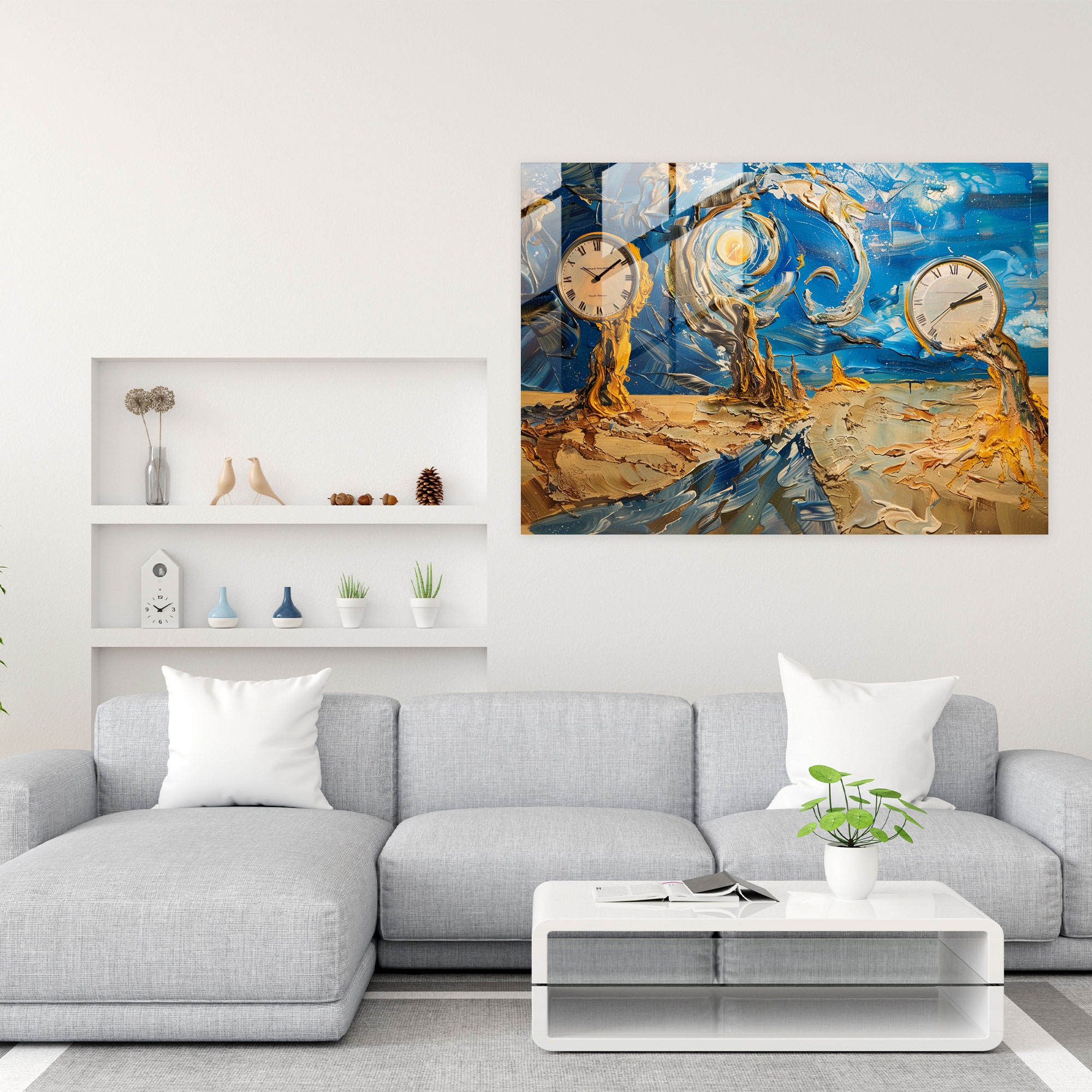 Salvador Dali Glass Print - Melting Clocks - Salvador Dali, Home Decoration, Glass Wall Art, Wall Decoration