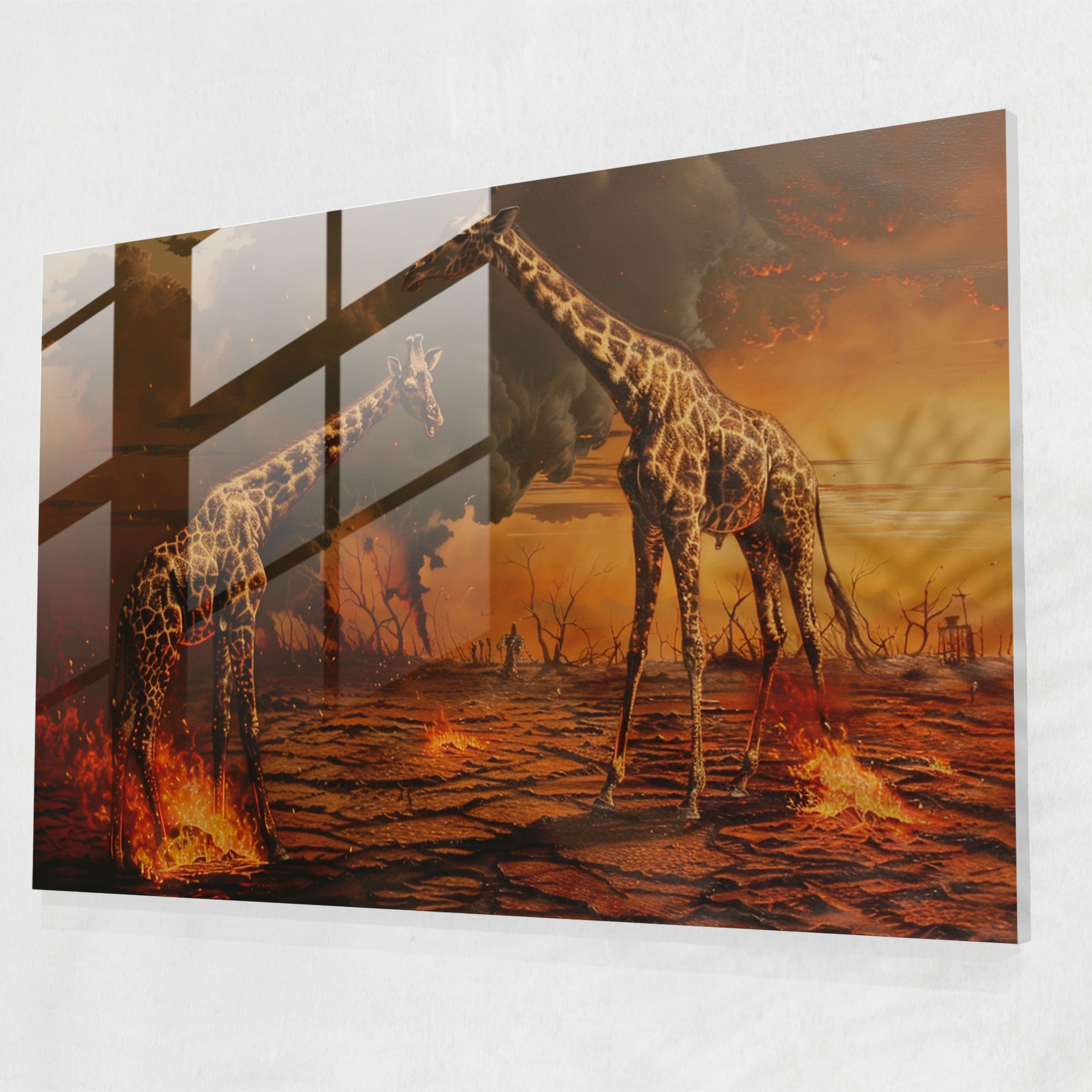 Salvador Dali Glass Print - Burning Giraffes - Salvador Dali, Home Decoration, Iconic, Modern Art