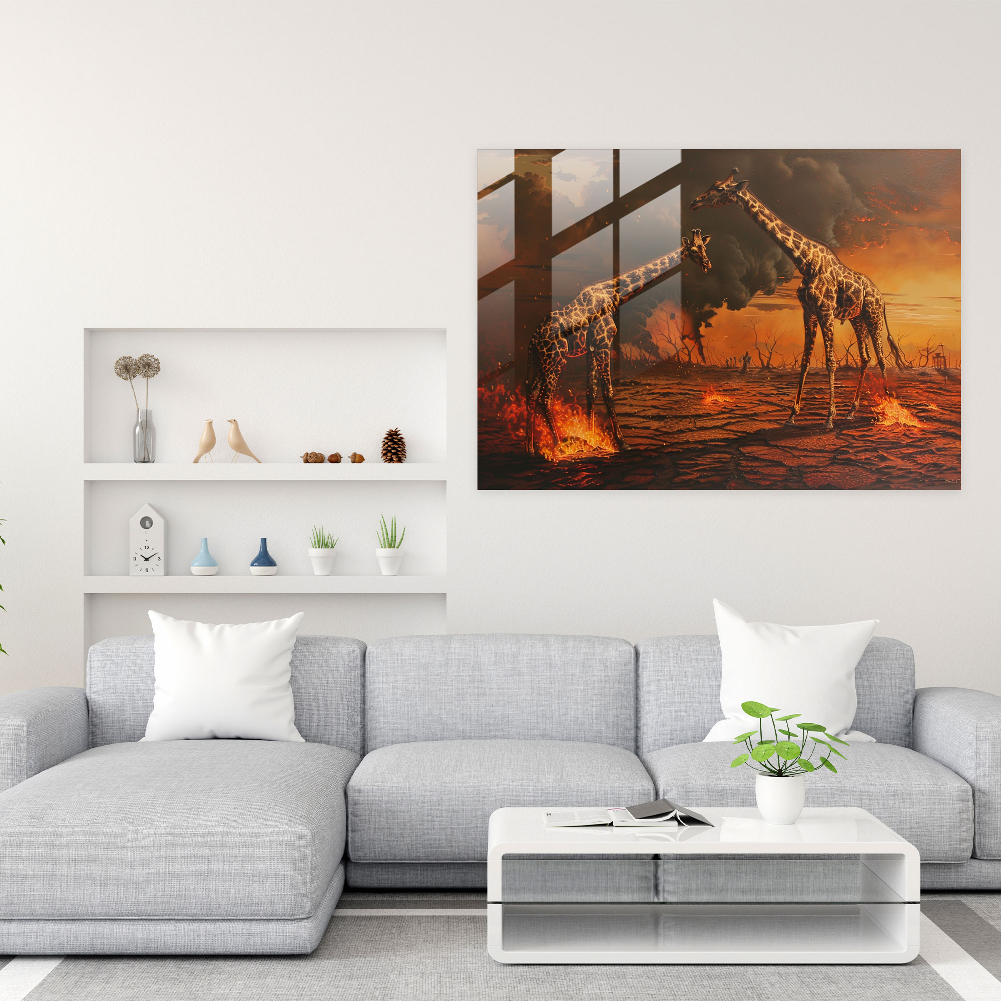 Salvador Dali Glass Print - Burning Giraffes - Salvador Dali, Home Decoration, Iconic, Modern Art