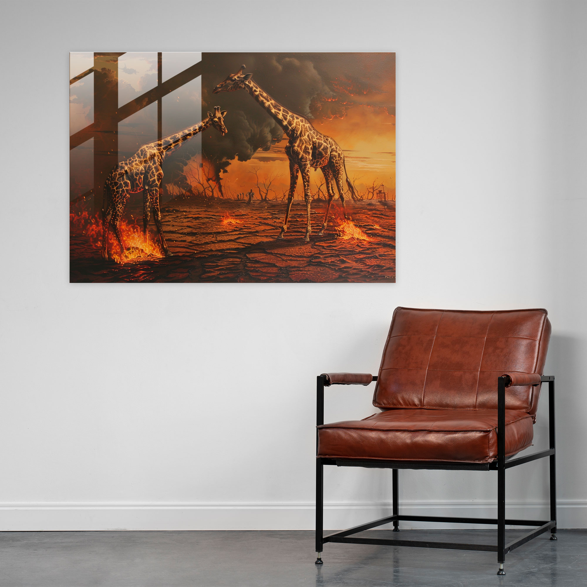 Salvador Dali Glass Print - Burning Giraffes - Salvador Dali, Home Decoration, Iconic, Modern Art