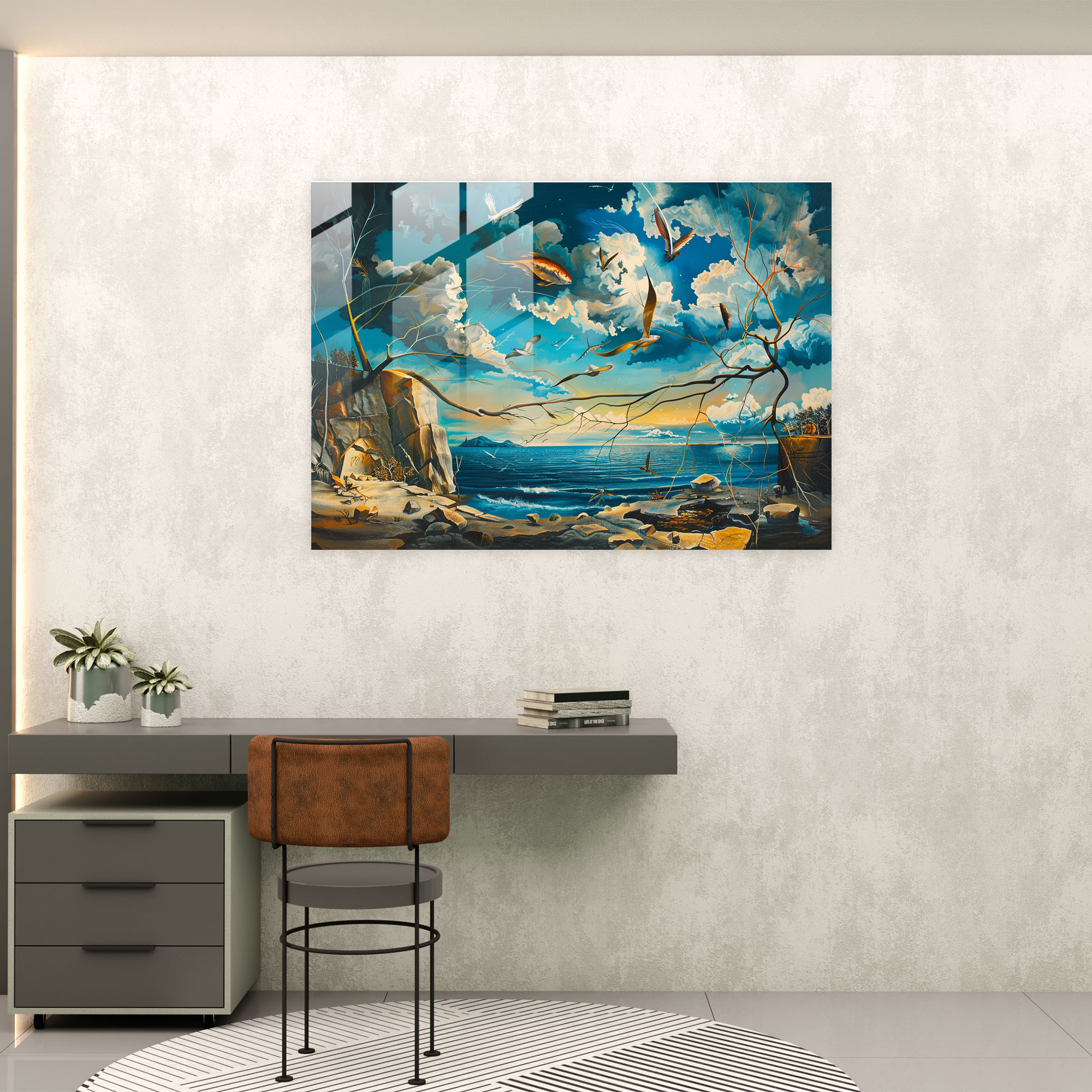 Salvador Dali Glass Print - Flying Fish - Salvador Dali, Salvador Dali, Glass Art, Surrealism