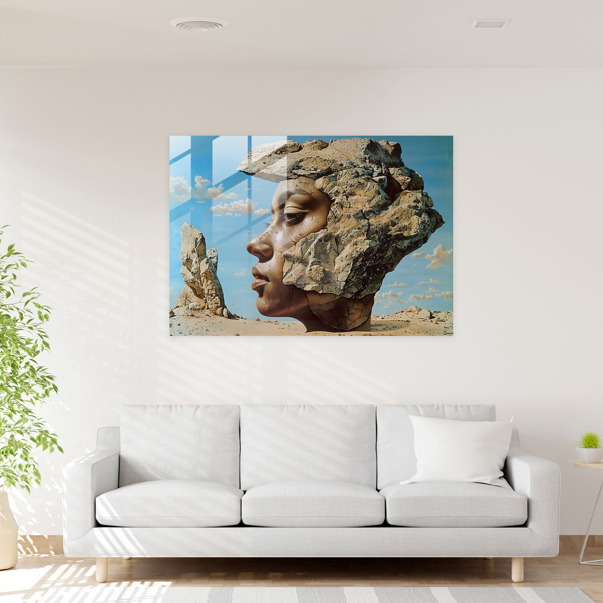 Salvador Dali Glass Wall Art - Woman's Head Rock - Salvador Dali, Unique Vision, Statement Piece, Glass Wall Art