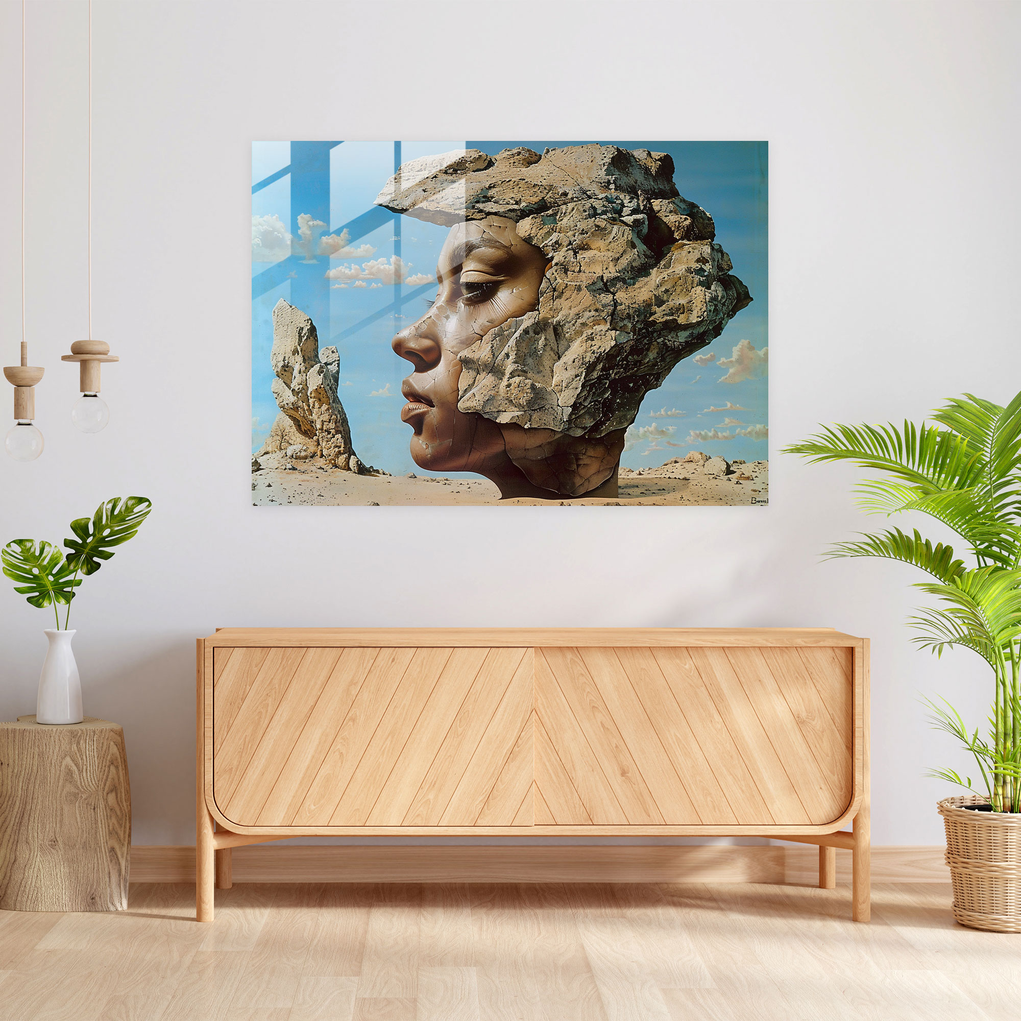 Salvador Dali Glass Wall Art - Woman's Head Rock - Salvador Dali, Unique Vision, Statement Piece, Glass Wall Art