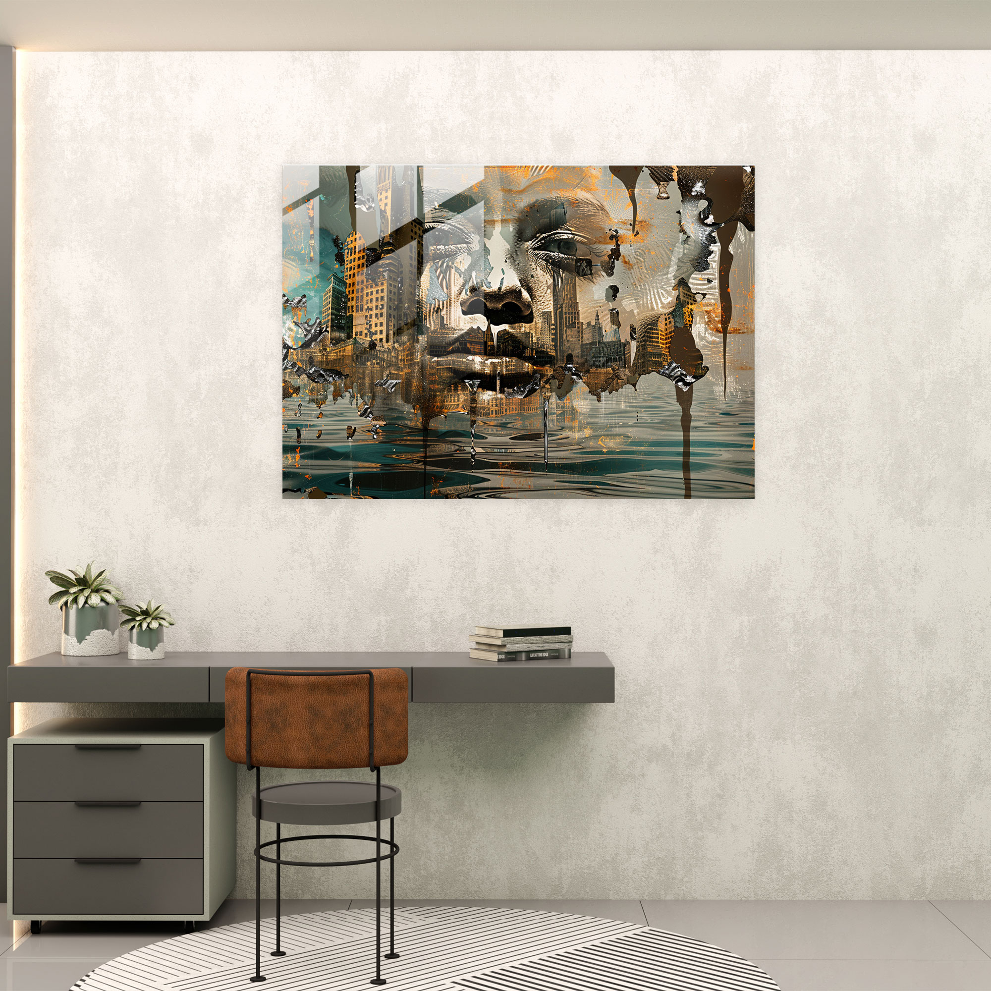 Melting Faces Glass Print - Salvador Dali, Modern Art, Home Decoration, Glass Art