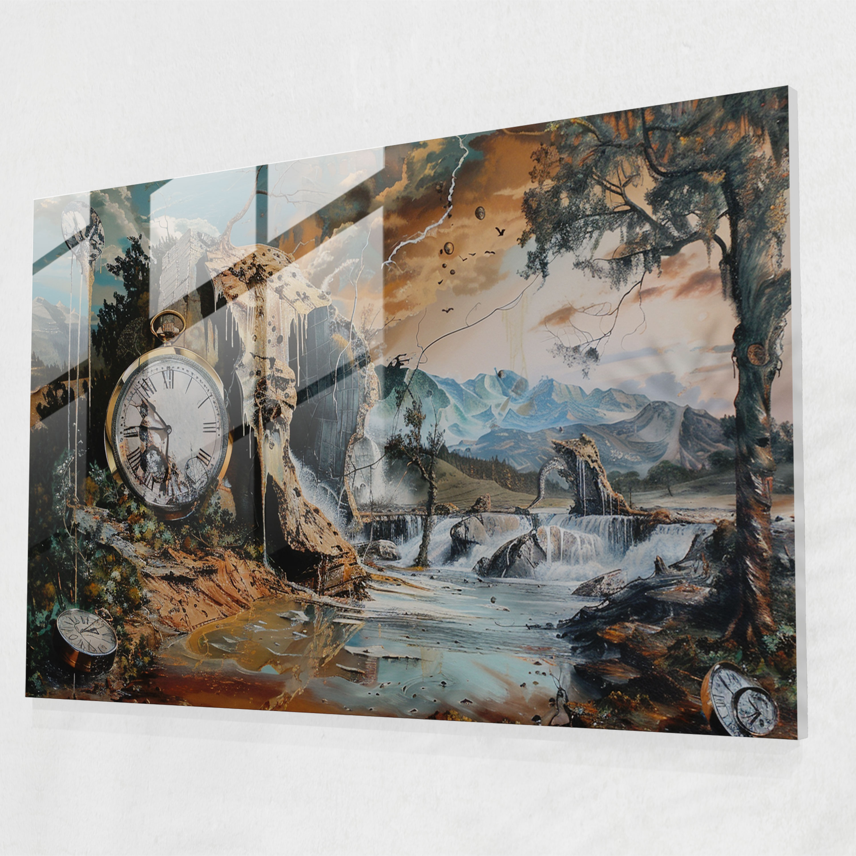 Salvador Dali Glass Print - Melting Clocks - Salvador Dali, Salvador Dali, Modern Art, Surrealism