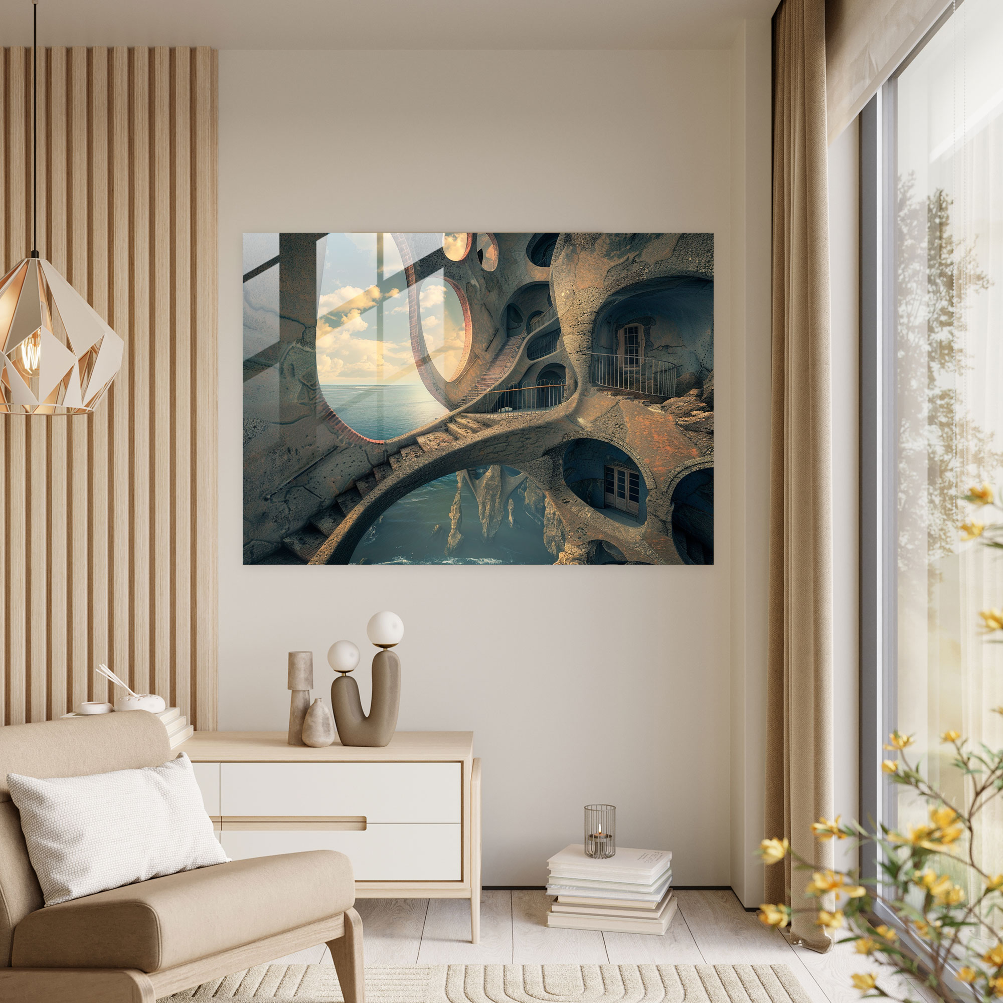 Twisted Salvador Dali Glass Wall Art - Salvador Dali, Wall Decoration, Twisted Architecture, Surreal Art