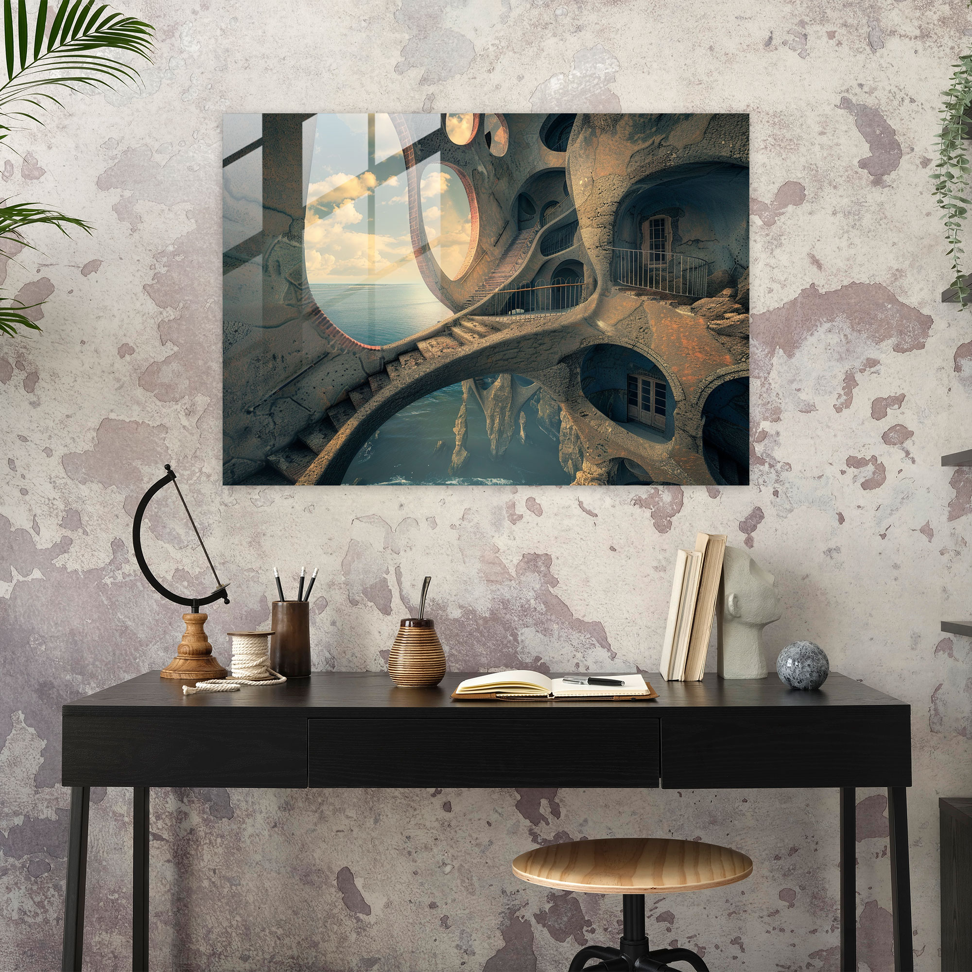 Twisted Salvador Dali Glass Wall Art - Salvador Dali, Wall Decoration, Twisted Architecture, Surreal Art