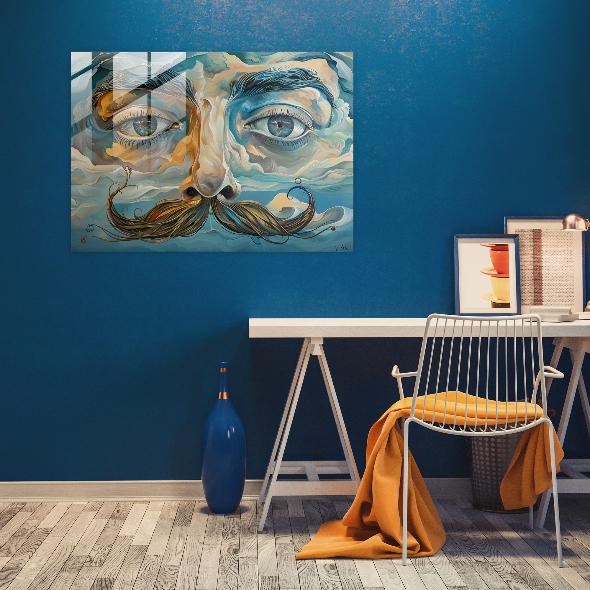 Salvador Dali Bıyık ve Gözler Modern Sanat Cam Tablo - Salvador Dali Kanvas Tablo Bıyık Modern Sanat