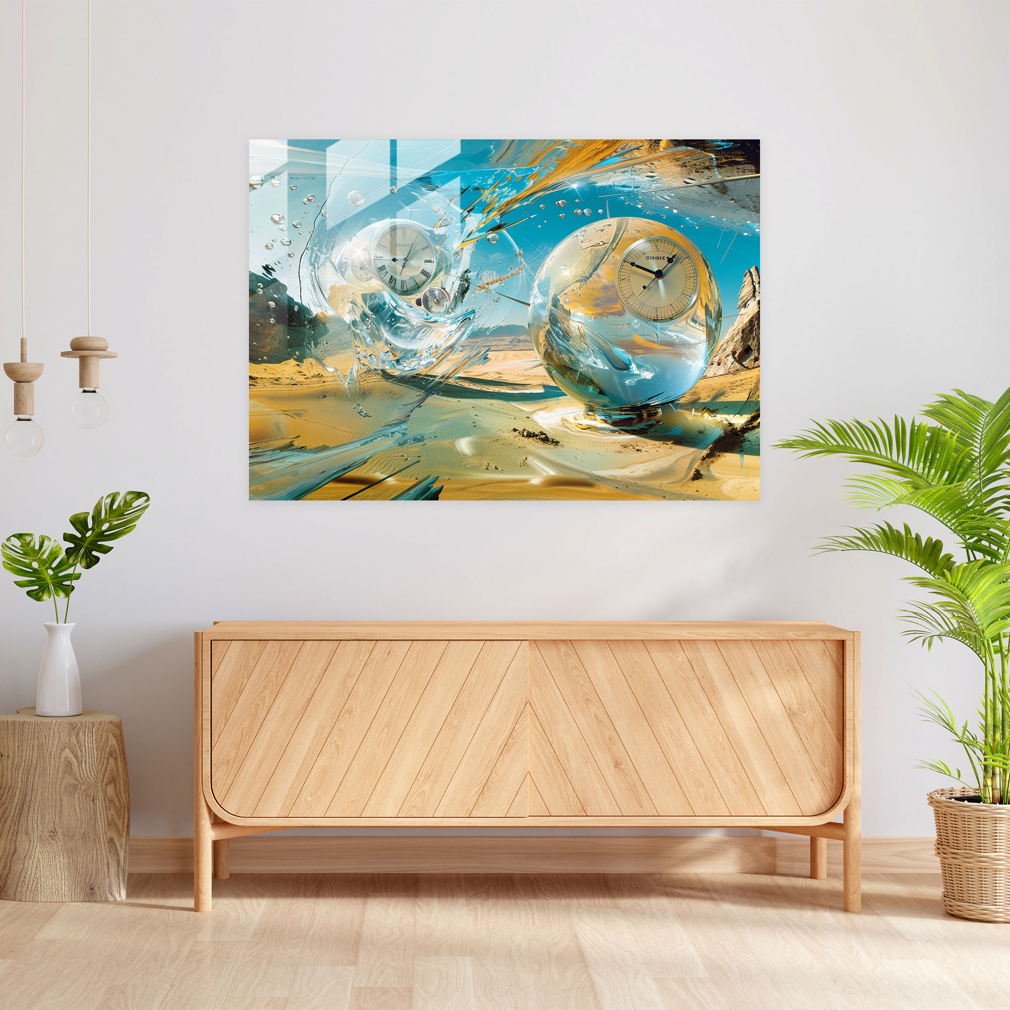 Salvador Dali'nin Gerçeküstü Manzara Cam Tablosu - Gerçeküstü Manzara Cam Tablo Eriyen Saatler