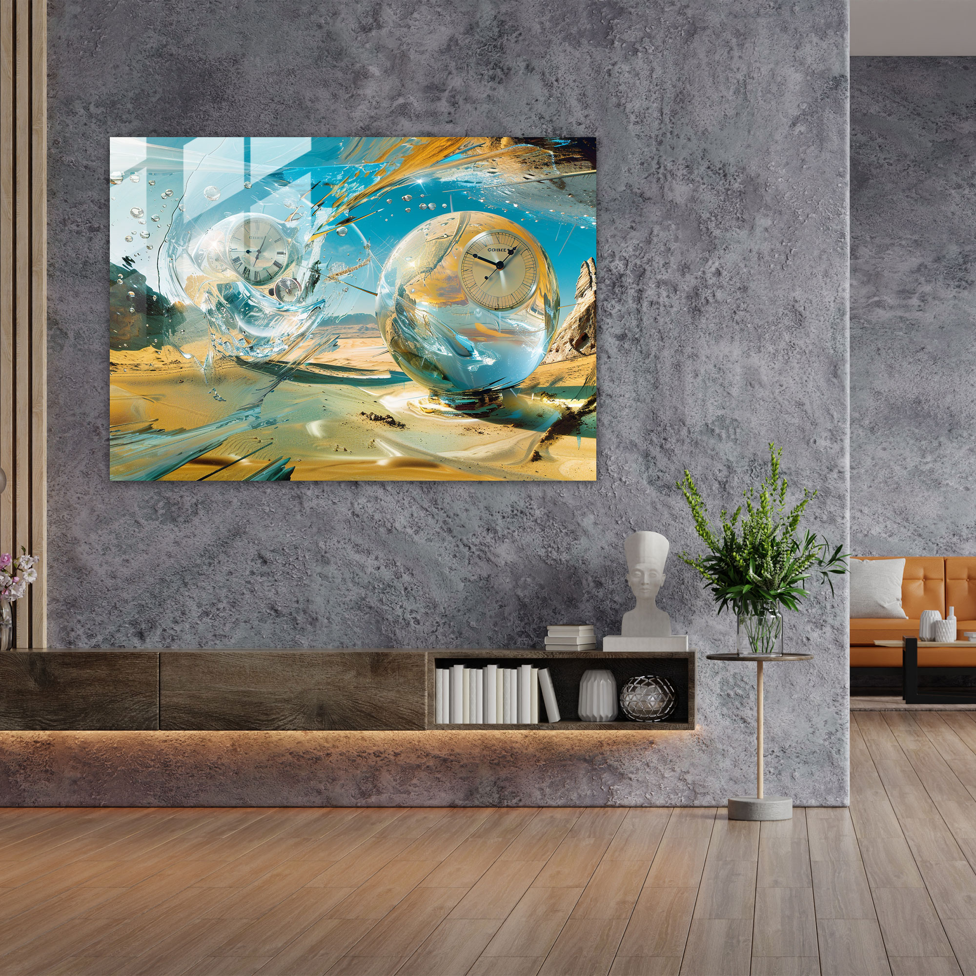 Salvador Dali'nin Gerçeküstü Manzara Cam Tablosu - Gerçeküstü Manzara Cam Tablo Eriyen Saatler
