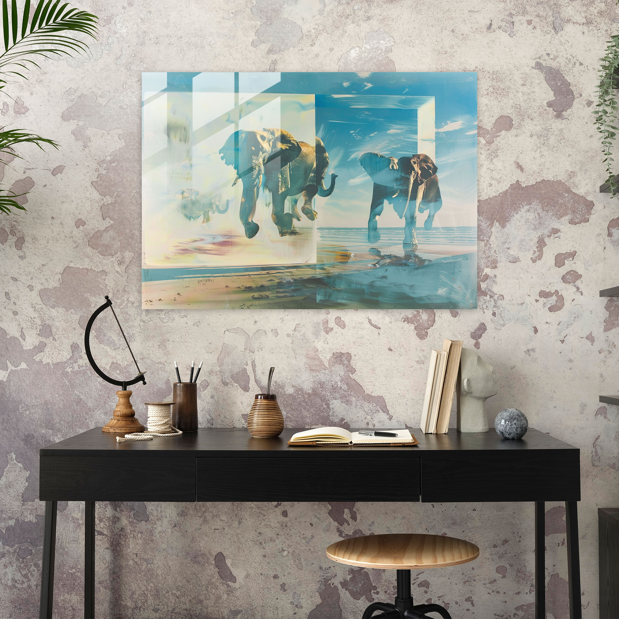 Abstract Elephant Composition Wall Decoration - Salvador Dali, Modern Art, Glass Art, Salvador Dali