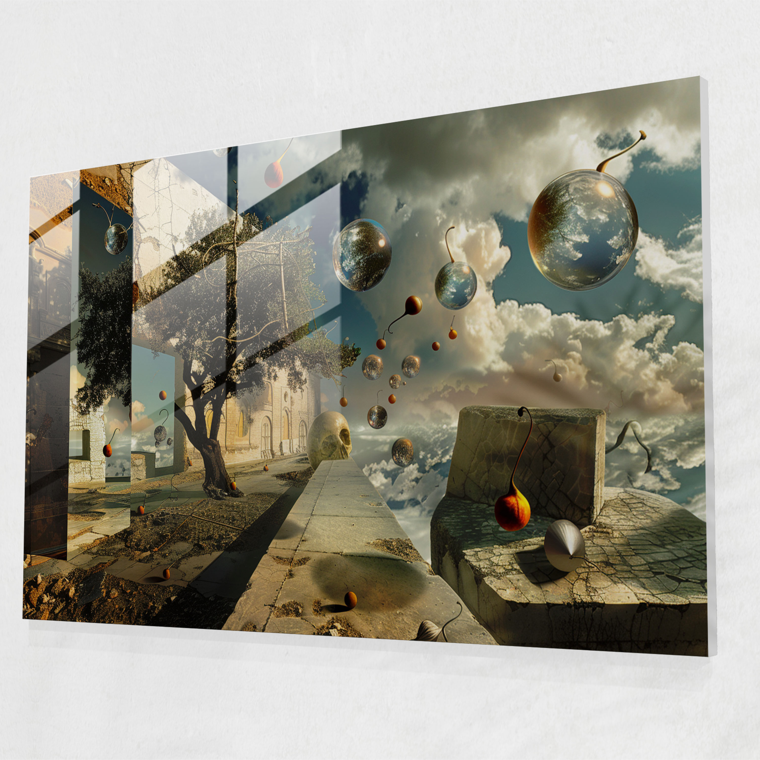 Surrealistic Floating Objects Glass Print - Salvador Dali, Glass Wall Art, Glass Print, Wall Decoration
